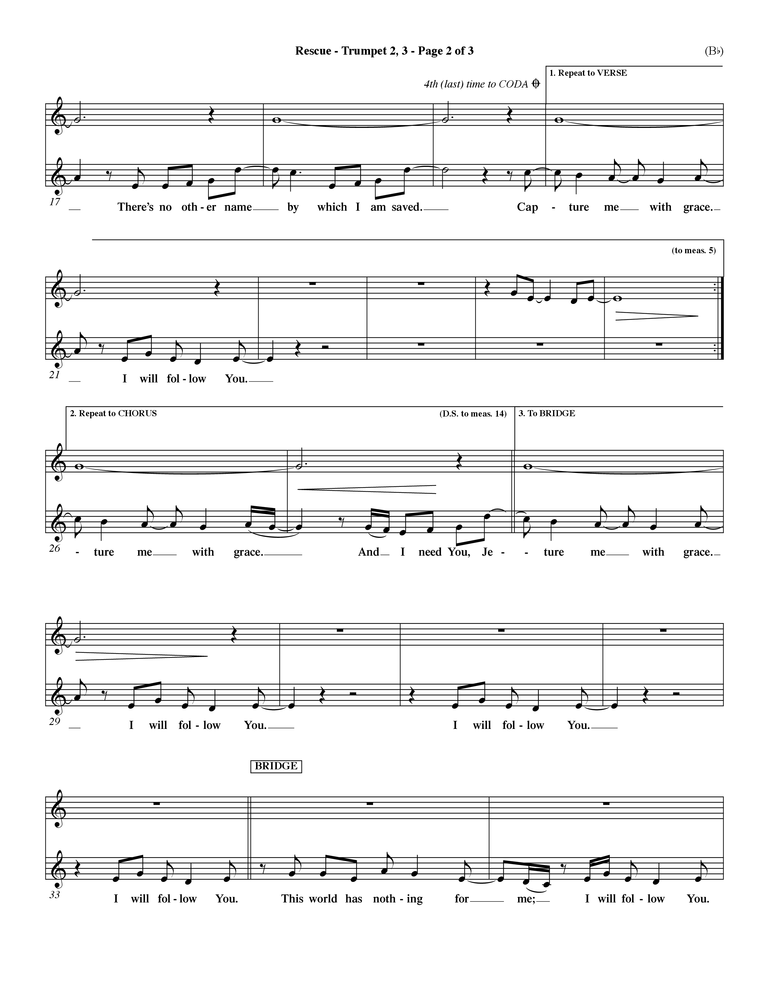 Rescue (Choral Anthem SATB) Trumpet 2/3 (Word Music Choral / Orch. Dave Williamson)