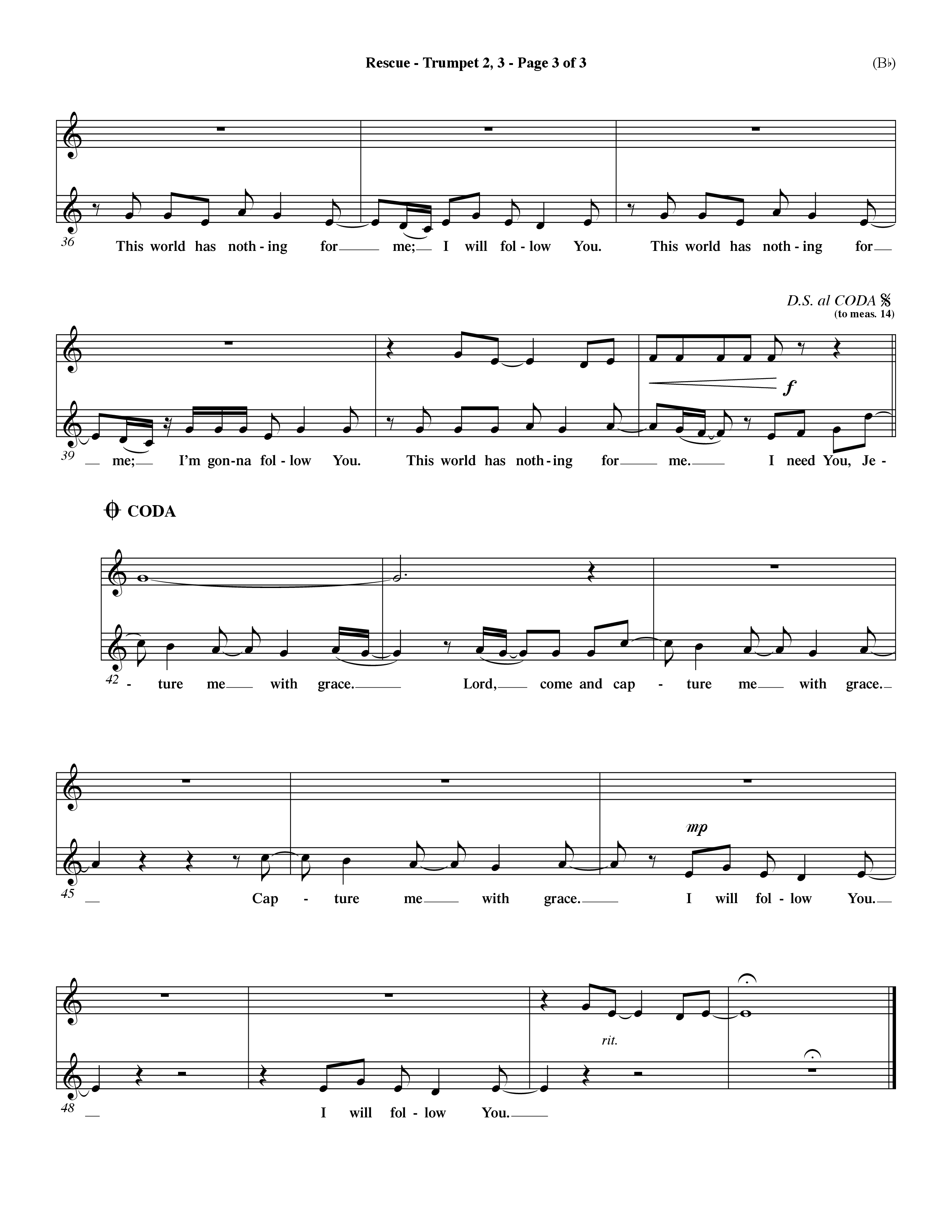 Rescue (Choral Anthem SATB) Trumpet 2/3 (Word Music Choral / Orch. Dave Williamson)