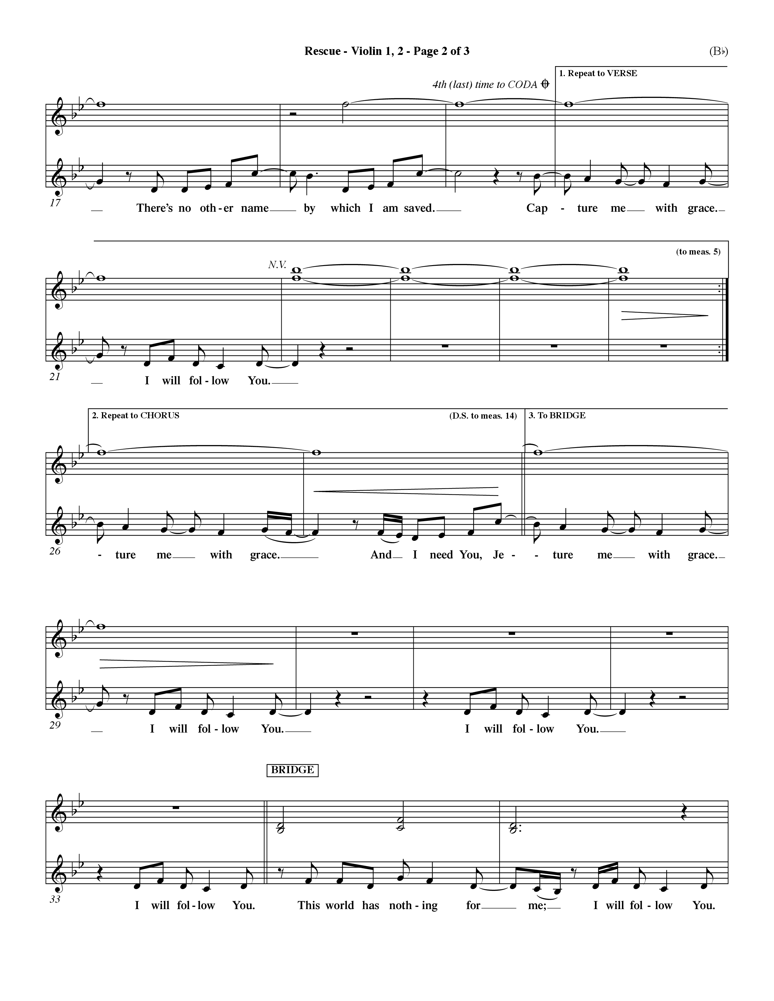 Rescue (Choral Anthem SATB) Violin 1/2 (Word Music Choral / Orch. Dave Williamson)