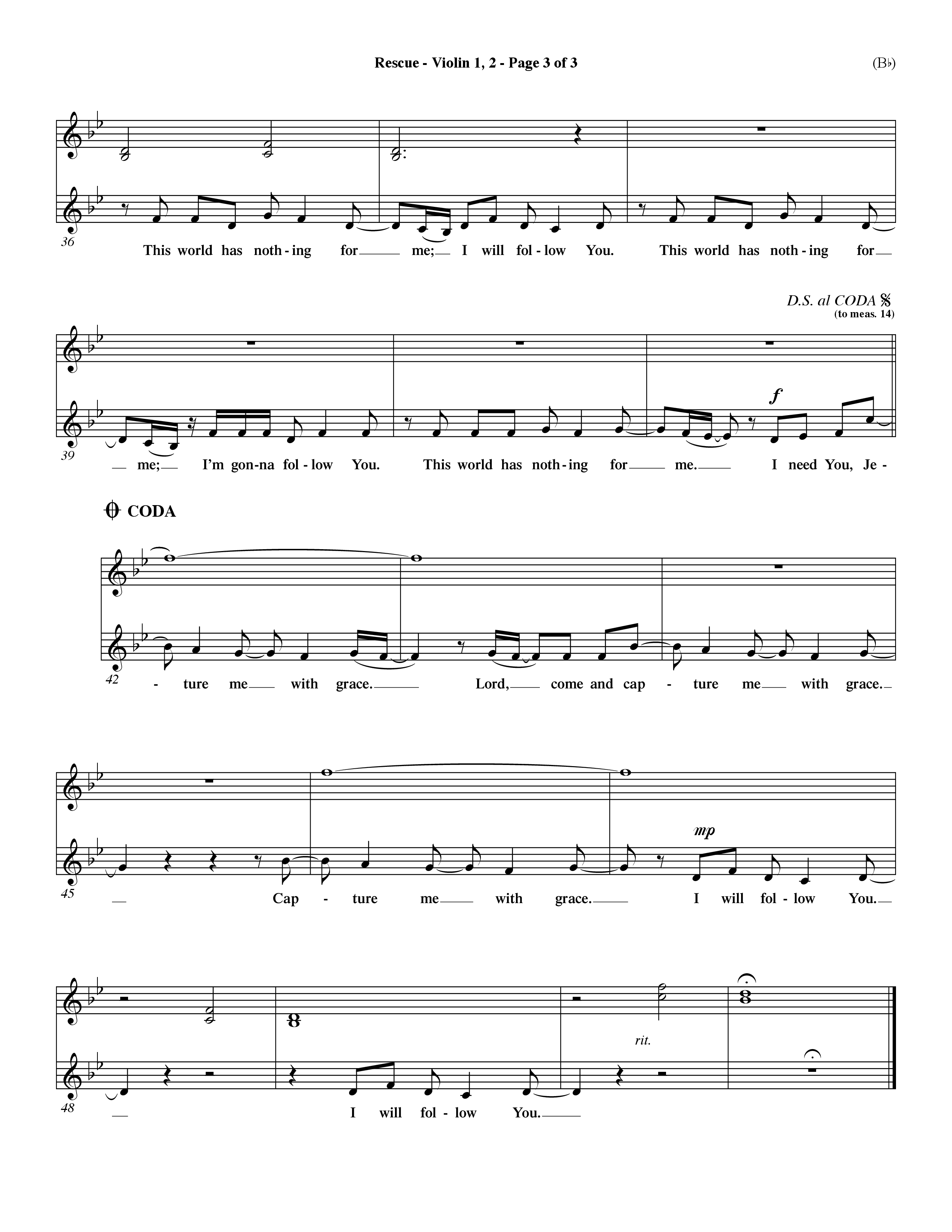 Rescue (Choral Anthem SATB) Violin 1/2 (Word Music Choral / Orch. Dave Williamson)