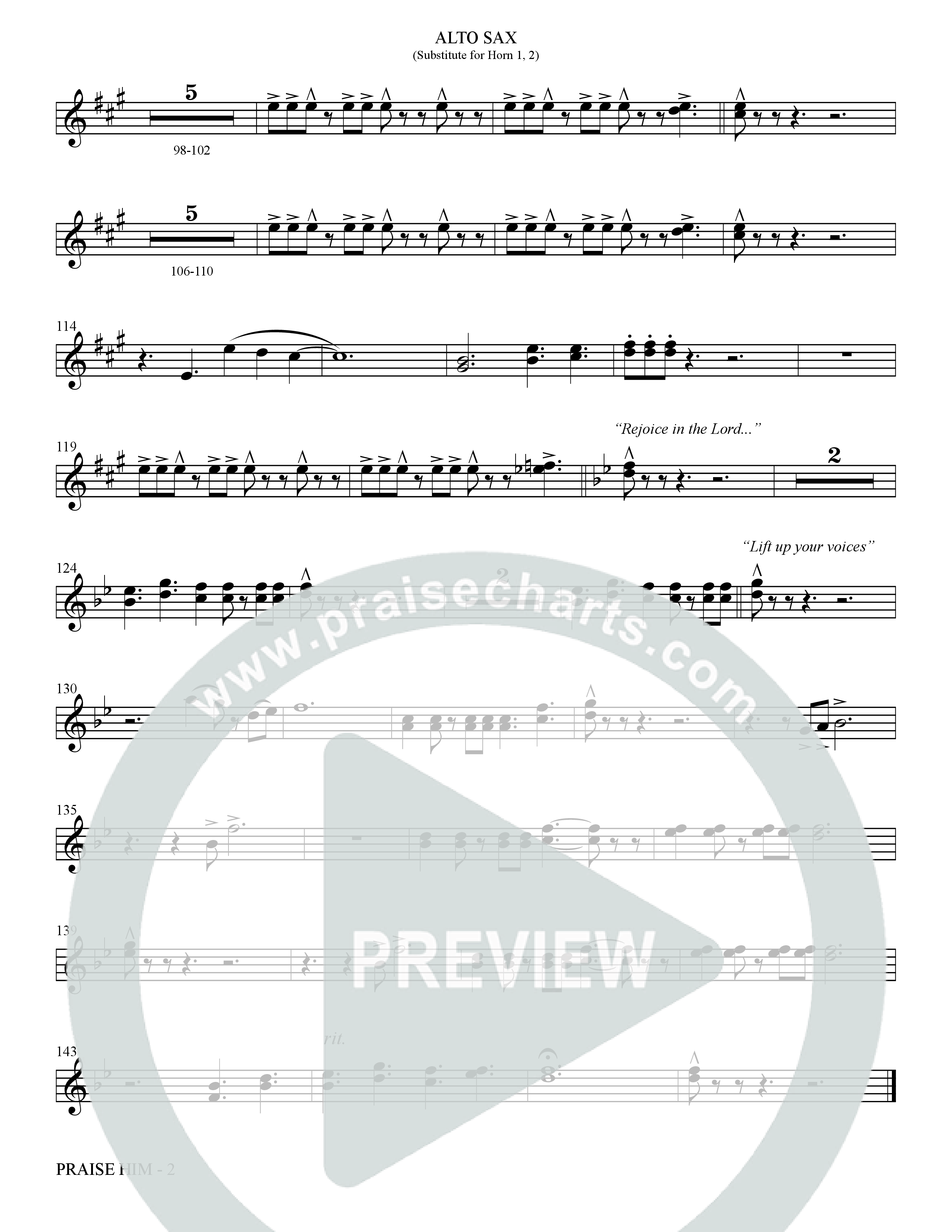 Praise Him (Choral Anthem SATB) Alto Sax (The Brooklyn Tabernacle Choir / Arr. Carol Cymbala / Orch. Jason Michael Webb)