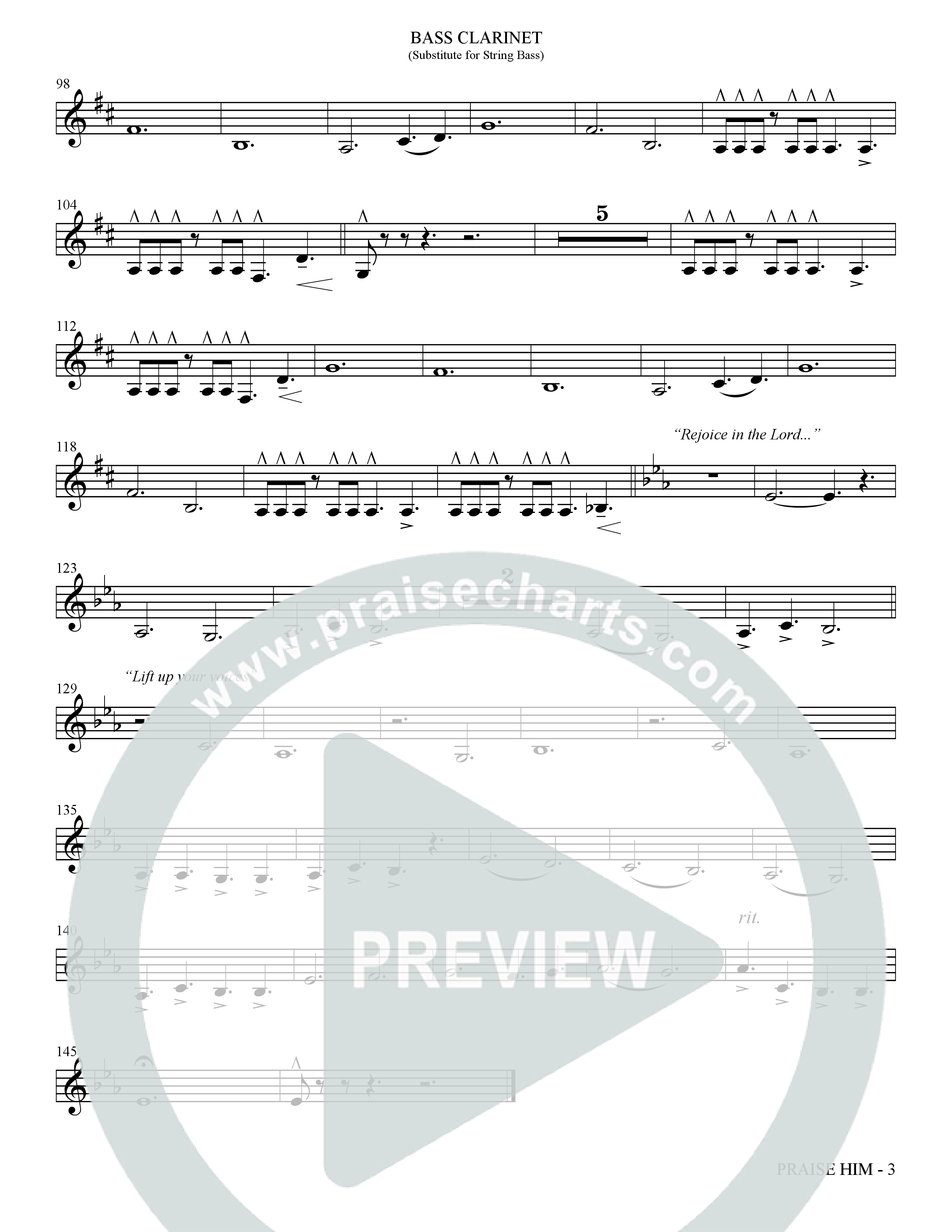 Praise Him (Choral Anthem SATB) Bass Clarinet (The Brooklyn Tabernacle Choir / Arr. Carol Cymbala / Orch. Jason Michael Webb)