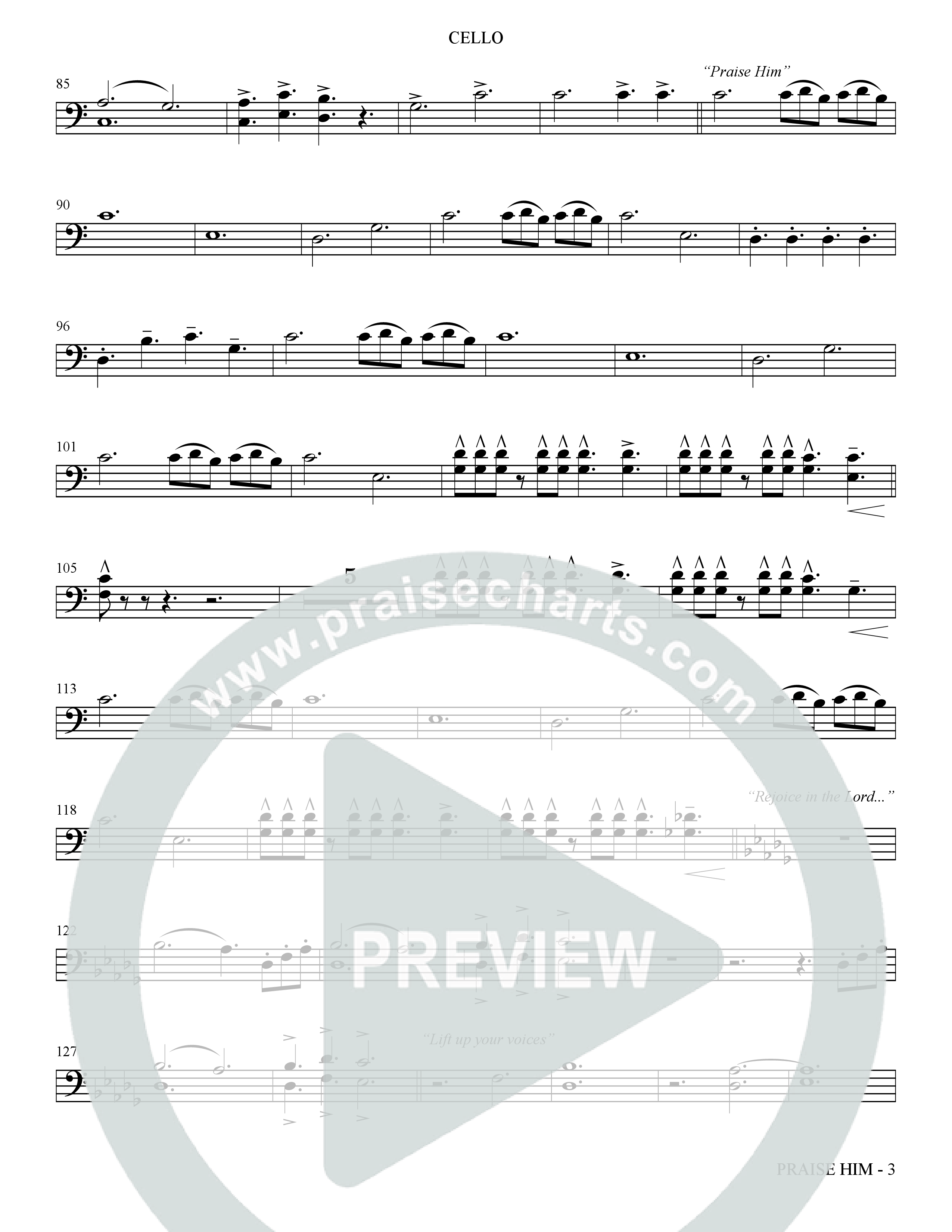 Praise Him (Choral Anthem SATB) Cello (The Brooklyn Tabernacle Choir / Arr. Carol Cymbala / Orch. Jason Michael Webb)
