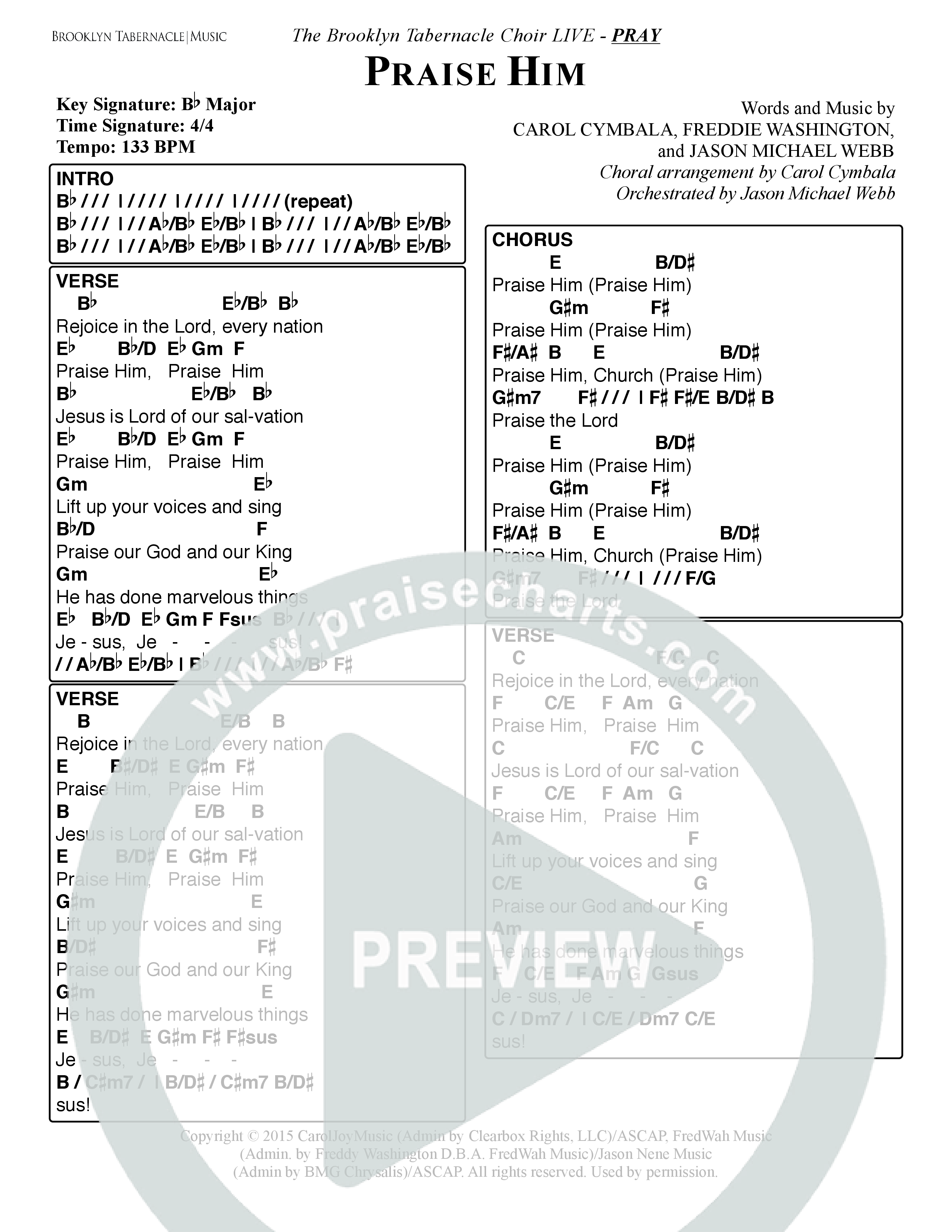 Praise Him (Choral Anthem SATB) Chord Chart (The Brooklyn Tabernacle Choir / Arr. Carol Cymbala / Orch. Jason Michael Webb)