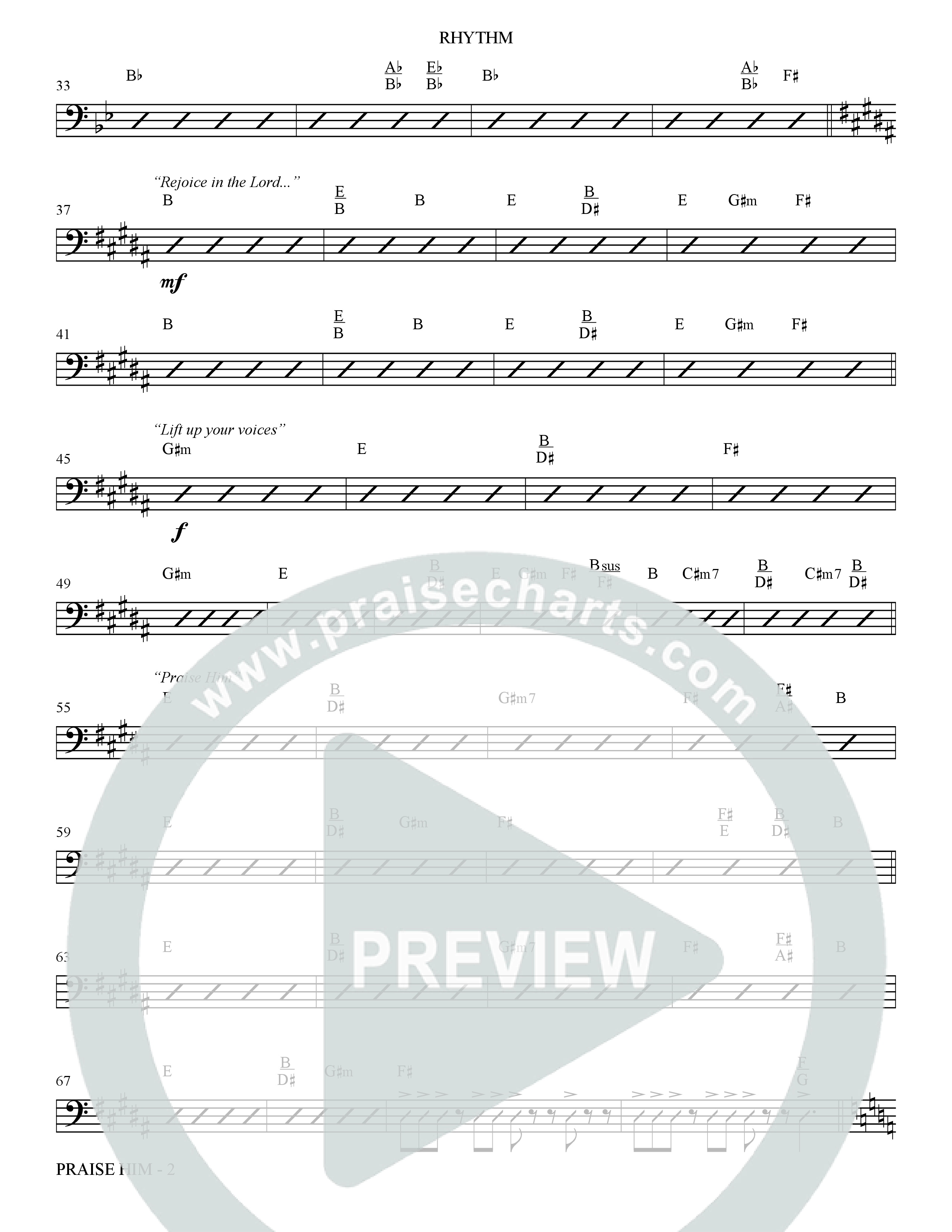 Praise Him (Choral Anthem SATB) Rhythm Chart (The Brooklyn Tabernacle Choir / Arr. Carol Cymbala / Orch. Jason Michael Webb)