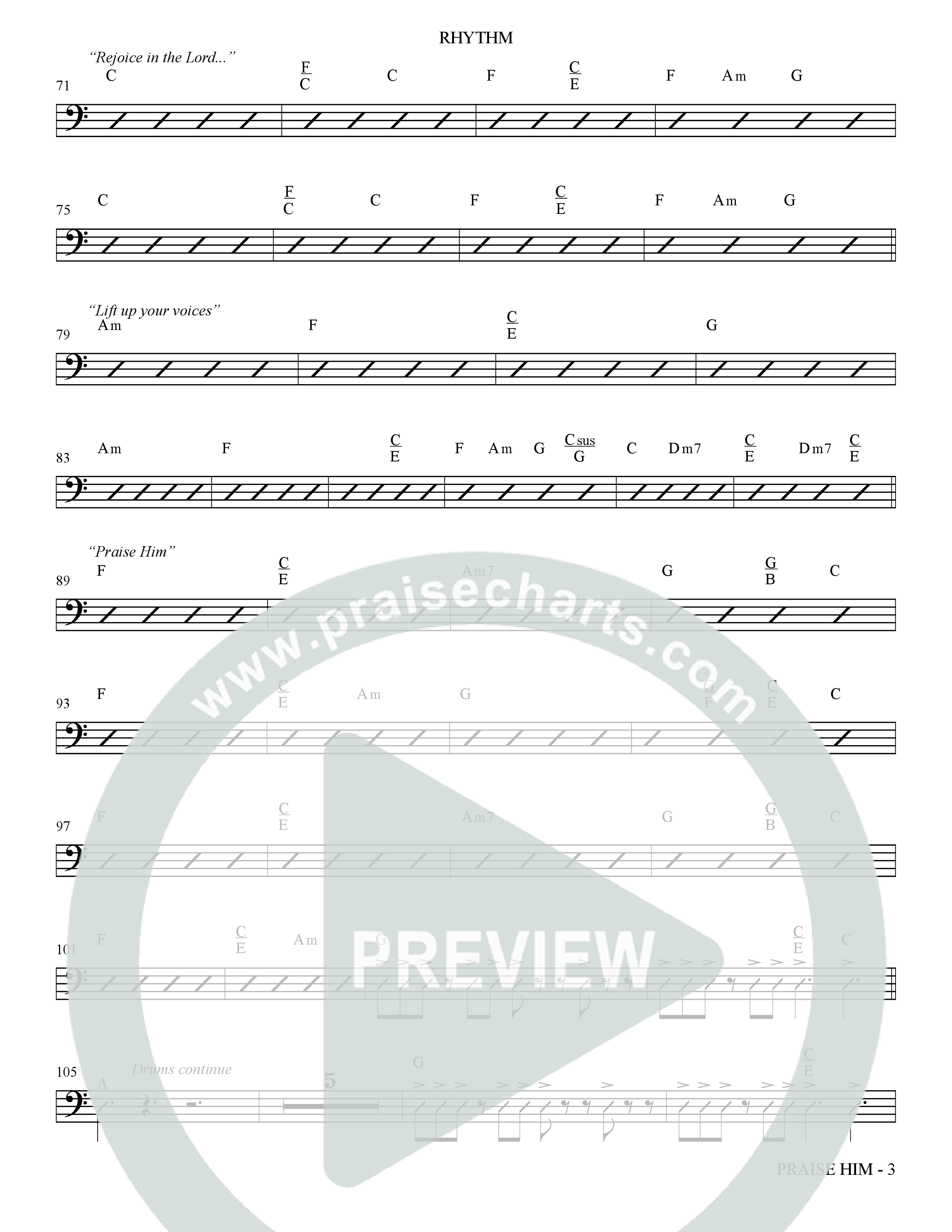 Praise Him (Choral Anthem SATB) Rhythm Chart (The Brooklyn Tabernacle Choir / Arr. Carol Cymbala / Orch. Jason Michael Webb)