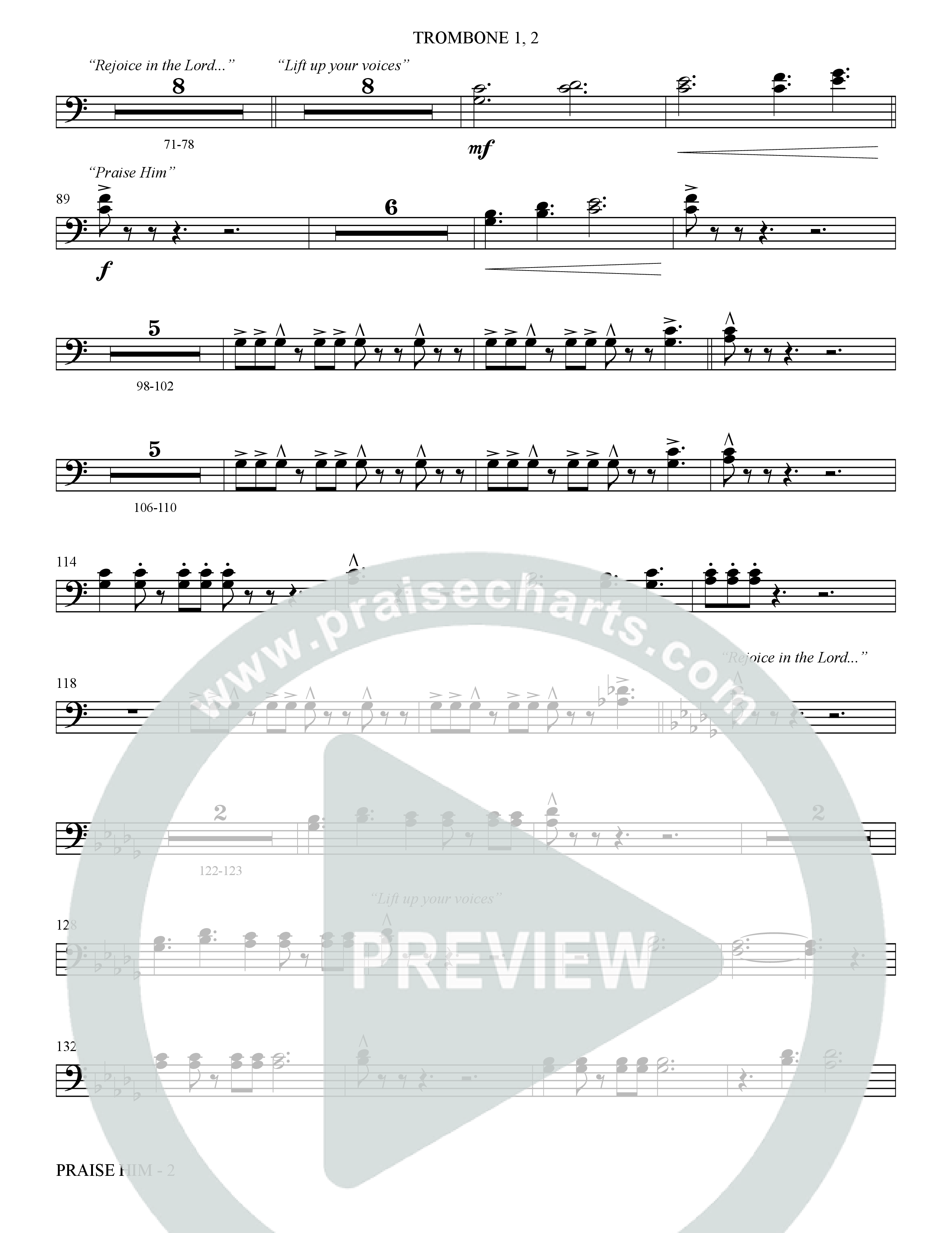 Praise Him (Choral Anthem SATB) Trombone 1/2 (The Brooklyn Tabernacle Choir / Arr. Carol Cymbala / Orch. Jason Michael Webb)