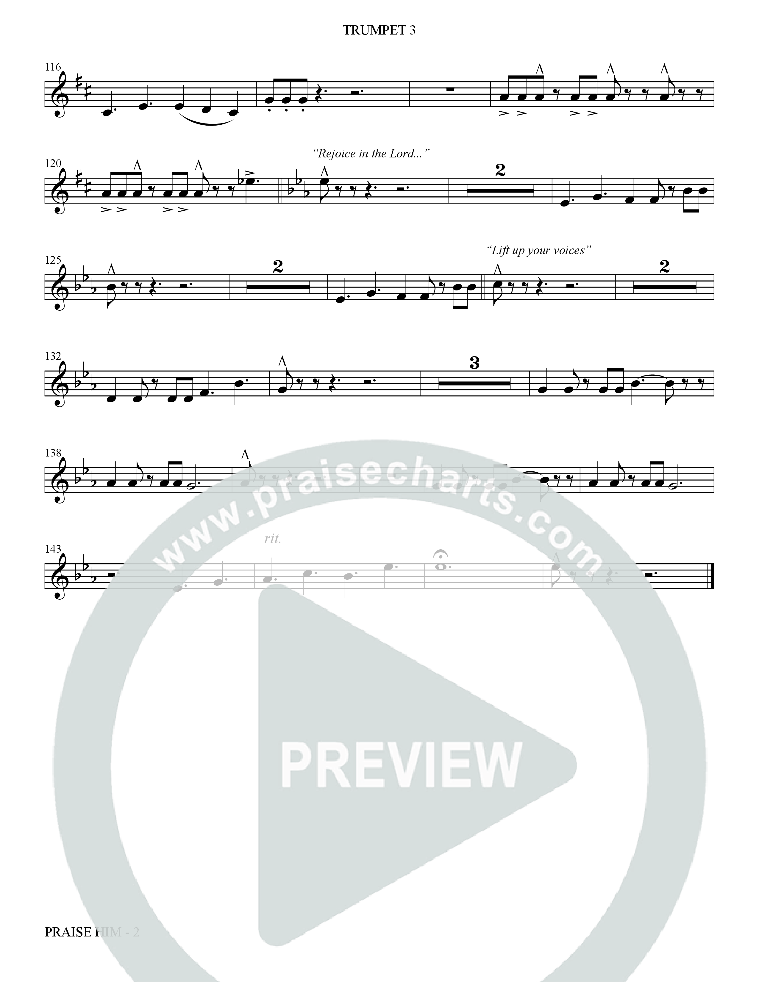 Praise Him (Choral Anthem SATB) Trumpet 3 (The Brooklyn Tabernacle Choir / Arr. Carol Cymbala / Orch. Jason Michael Webb)