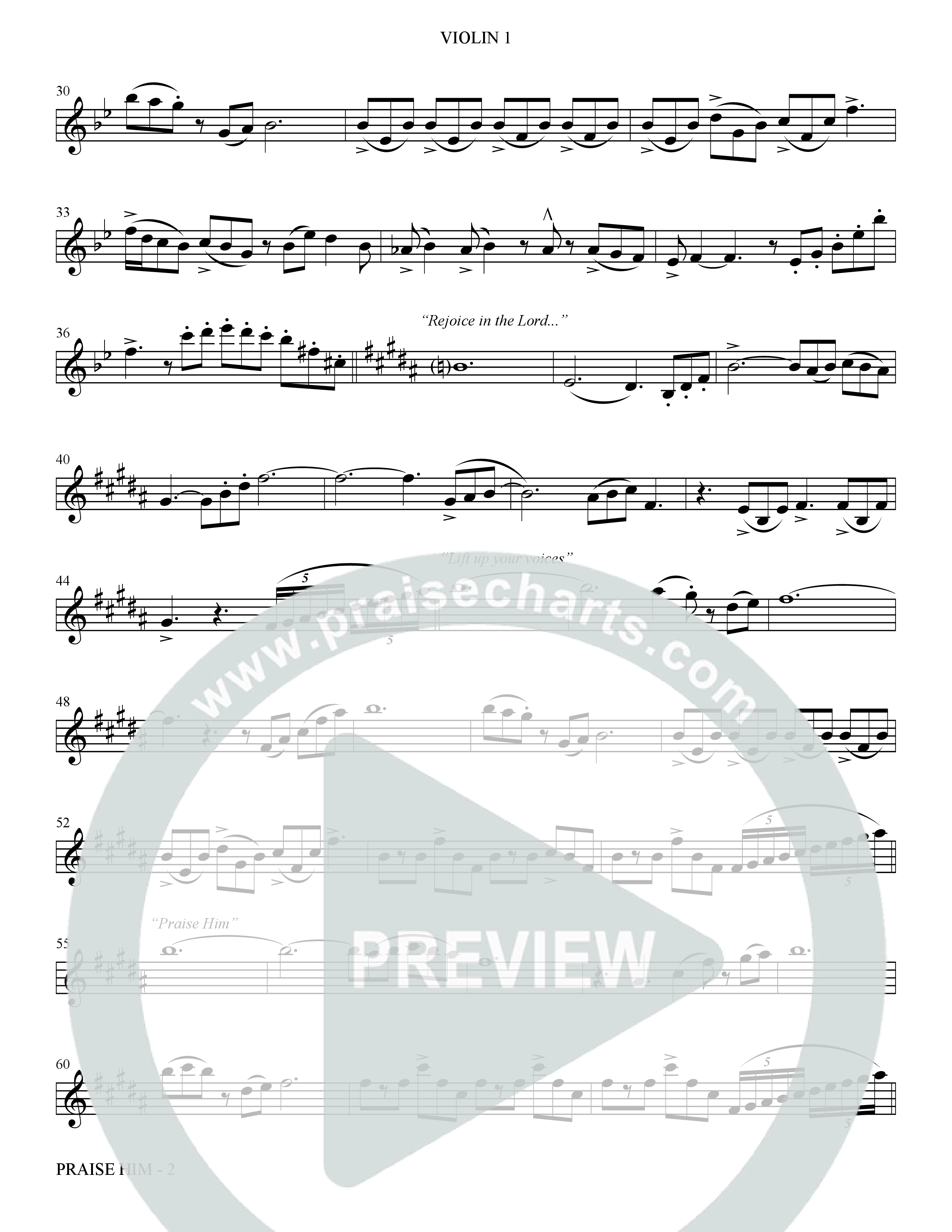 Praise Him (Choral Anthem SATB) Violin 1 (The Brooklyn Tabernacle Choir / Arr. Carol Cymbala / Orch. Jason Michael Webb)