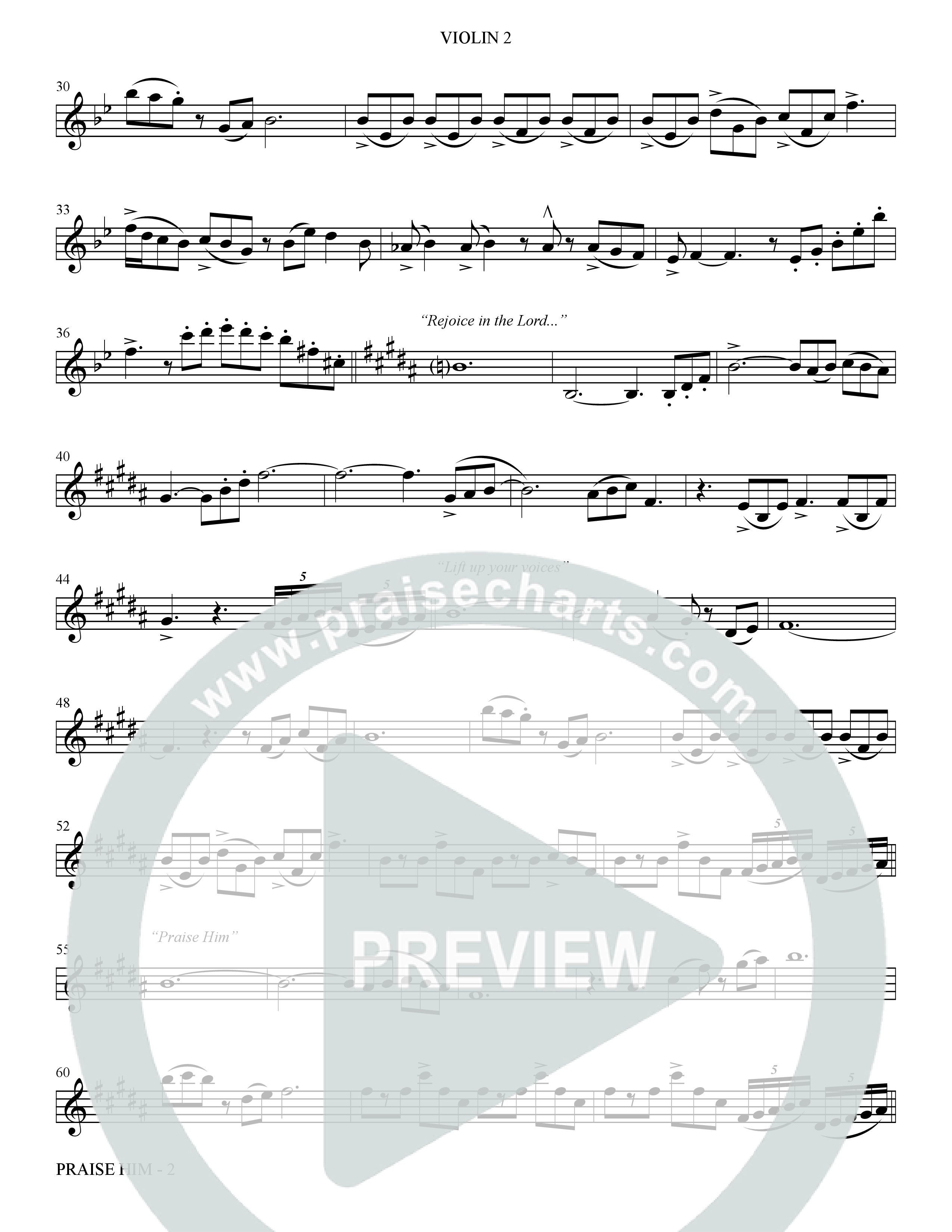 Praise Him (Choral Anthem SATB) Violin 2 (The Brooklyn Tabernacle Choir / Arr. Carol Cymbala / Orch. Jason Michael Webb)