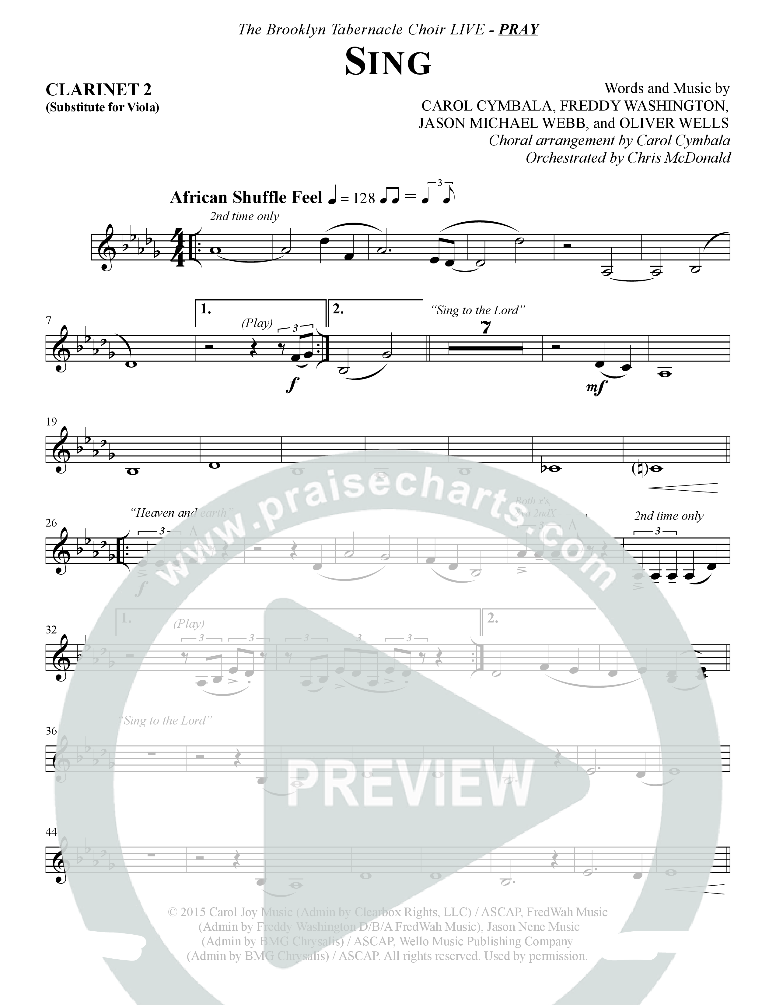 Sing (Choral Anthem SATB) Clarinet (The Brooklyn Tabernacle Choir / Arr. Carol Cymbala)