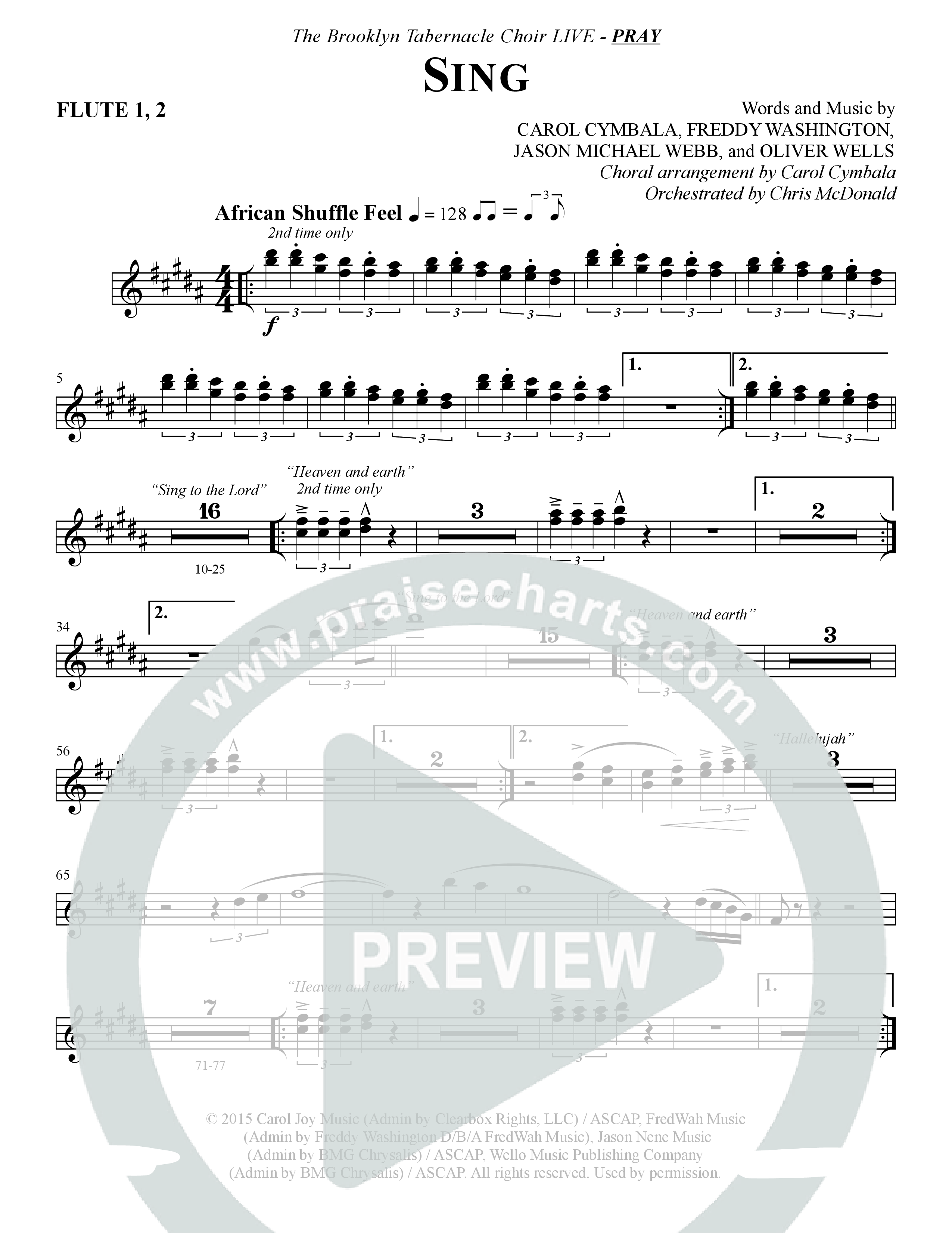Sing (Choral Anthem SATB) Flute 1/2 (The Brooklyn Tabernacle Choir / Arr. Carol Cymbala)