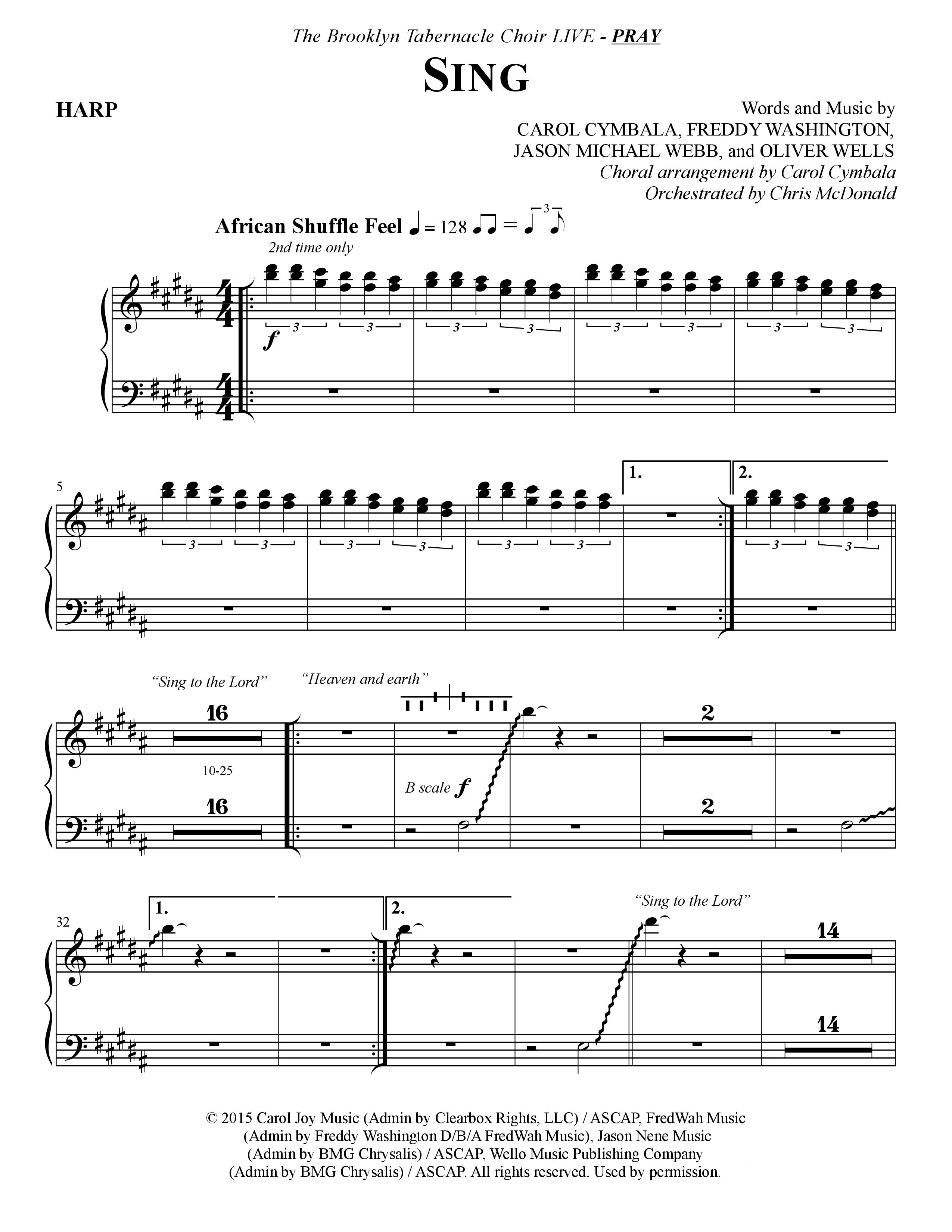 Sing (Choral Anthem SATB) Harp (The Brooklyn Tabernacle Choir / Arr. Carol Cymbala)