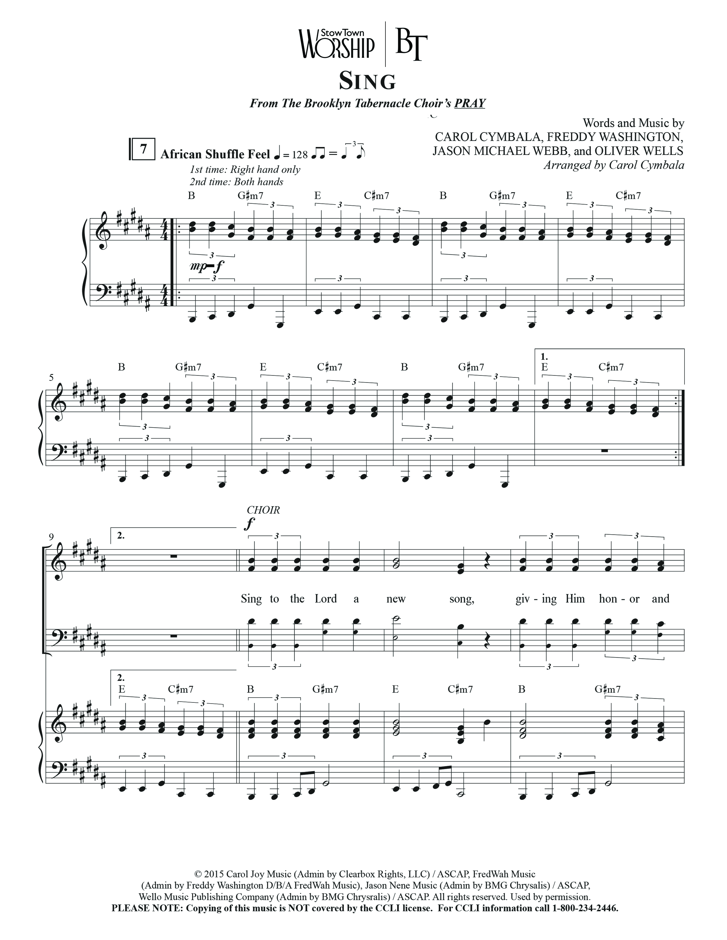 Sing (Choral Anthem SATB) Anthem (SATB/Piano) (The Brooklyn Tabernacle Choir / Arr. Carol Cymbala)