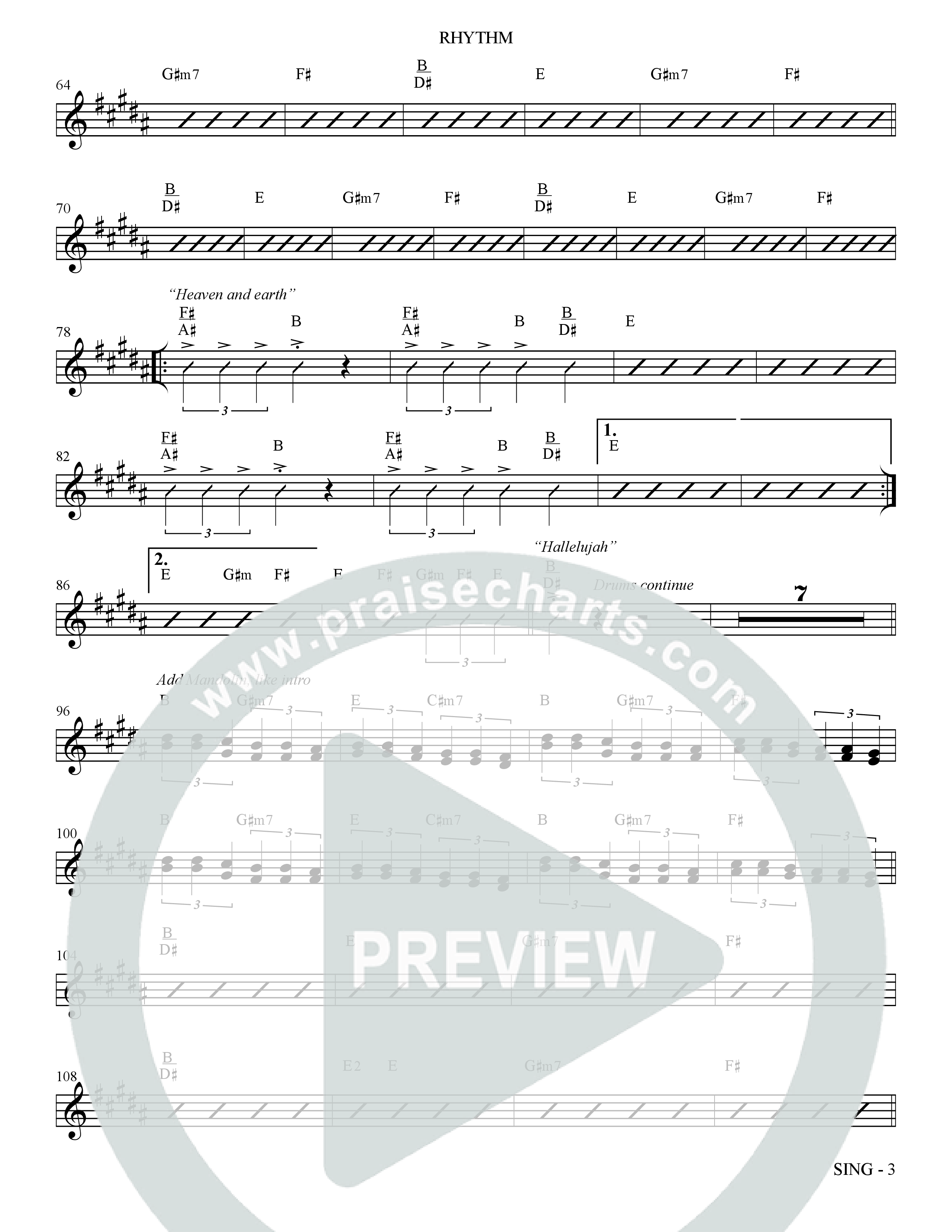 Sing (Choral Anthem SATB) Rhythm Chart (The Brooklyn Tabernacle Choir / Arr. Carol Cymbala)