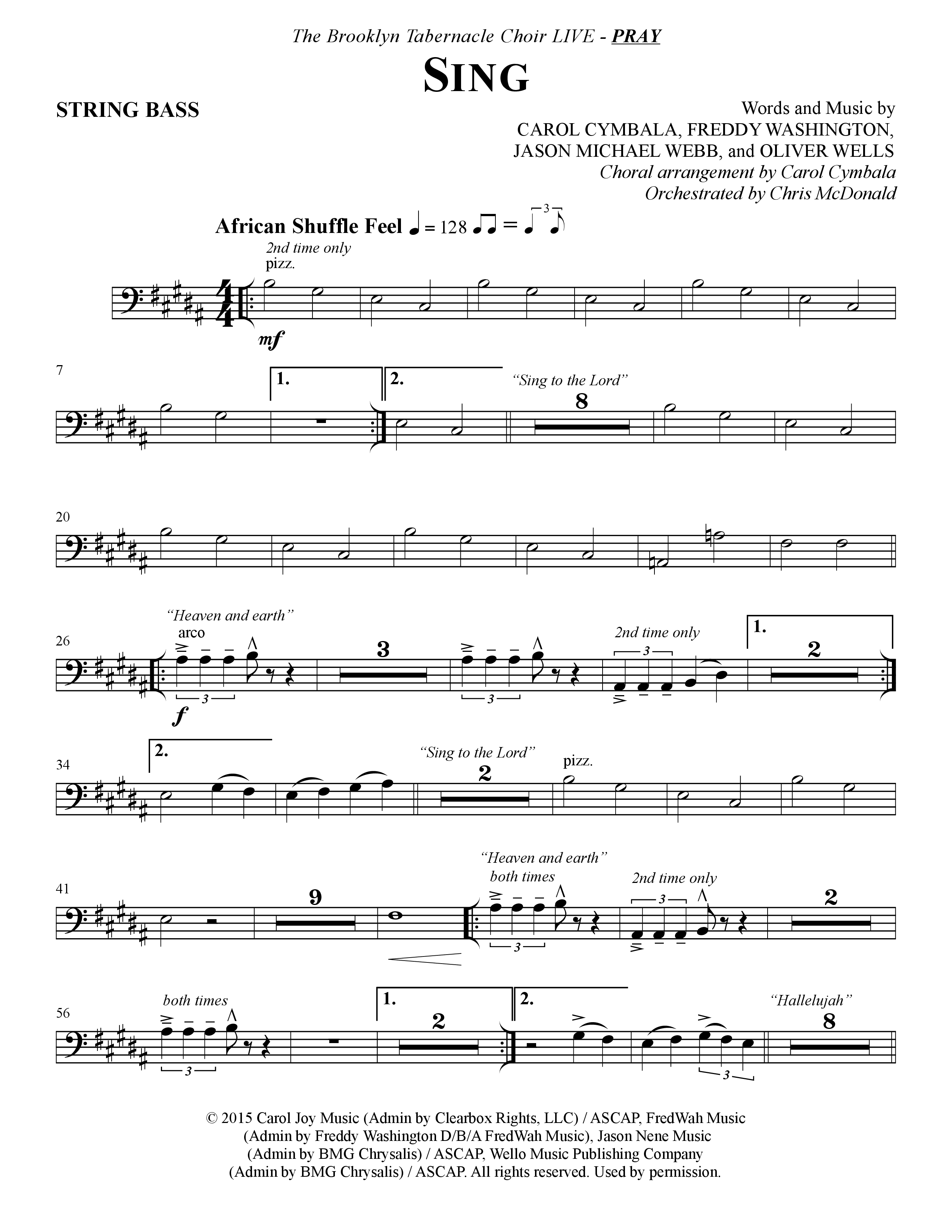 Sing (Choral Anthem SATB) String Bass (The Brooklyn Tabernacle Choir / Arr. Carol Cymbala)