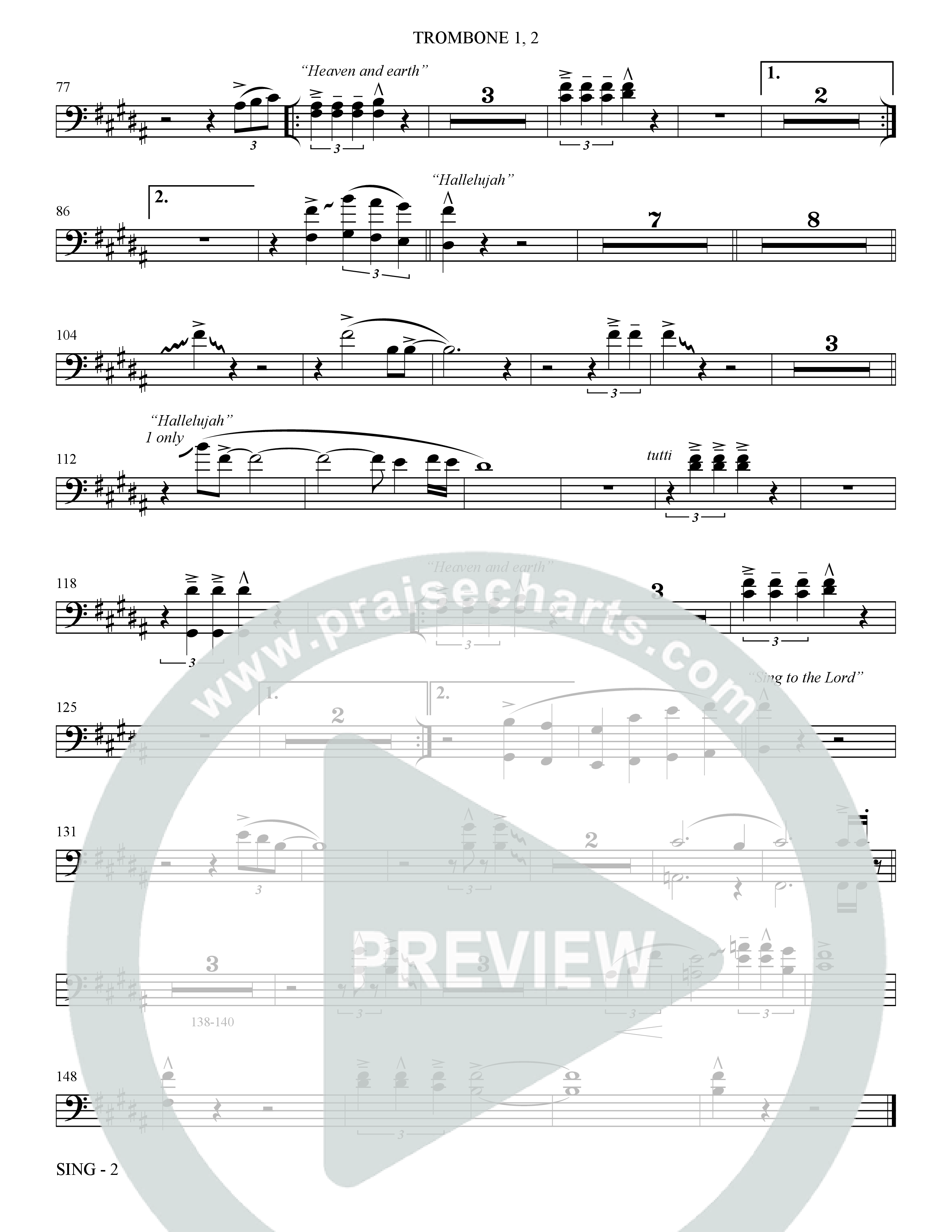 Sing (Choral Anthem SATB) Trombone 1/2 (The Brooklyn Tabernacle Choir / Arr. Carol Cymbala)