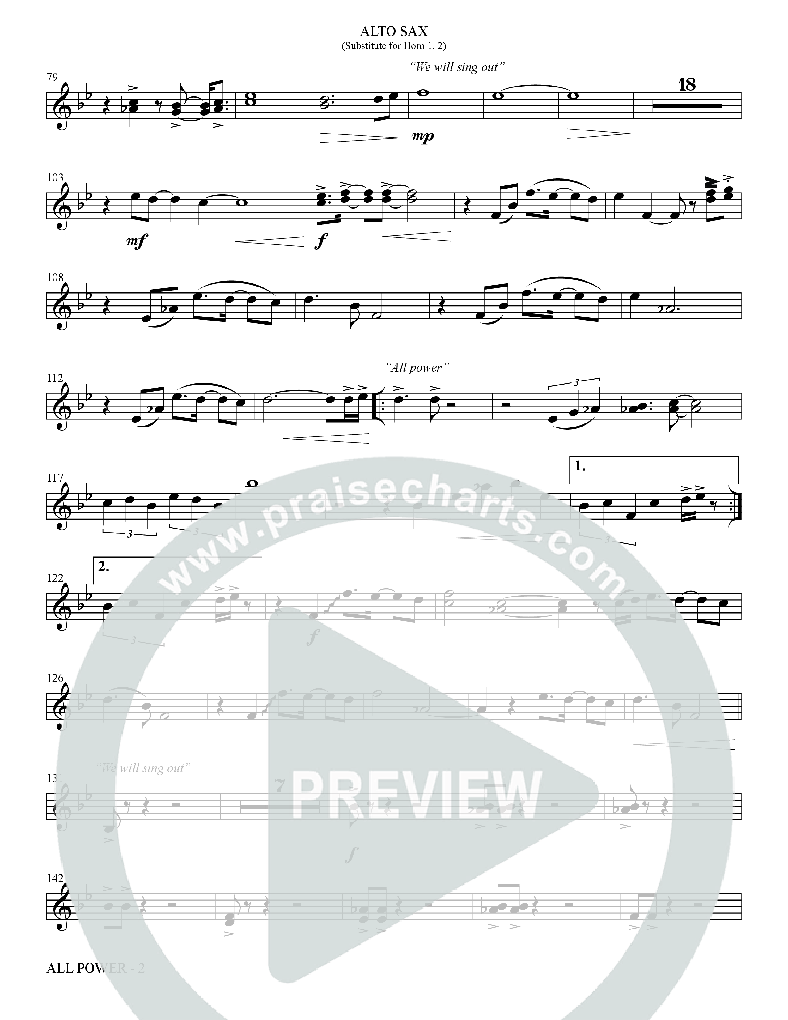 All Power (Choral Anthem SATB) Alto Sax (The Brooklyn Tabernacle Choir / Arr. Carol Cymbala)