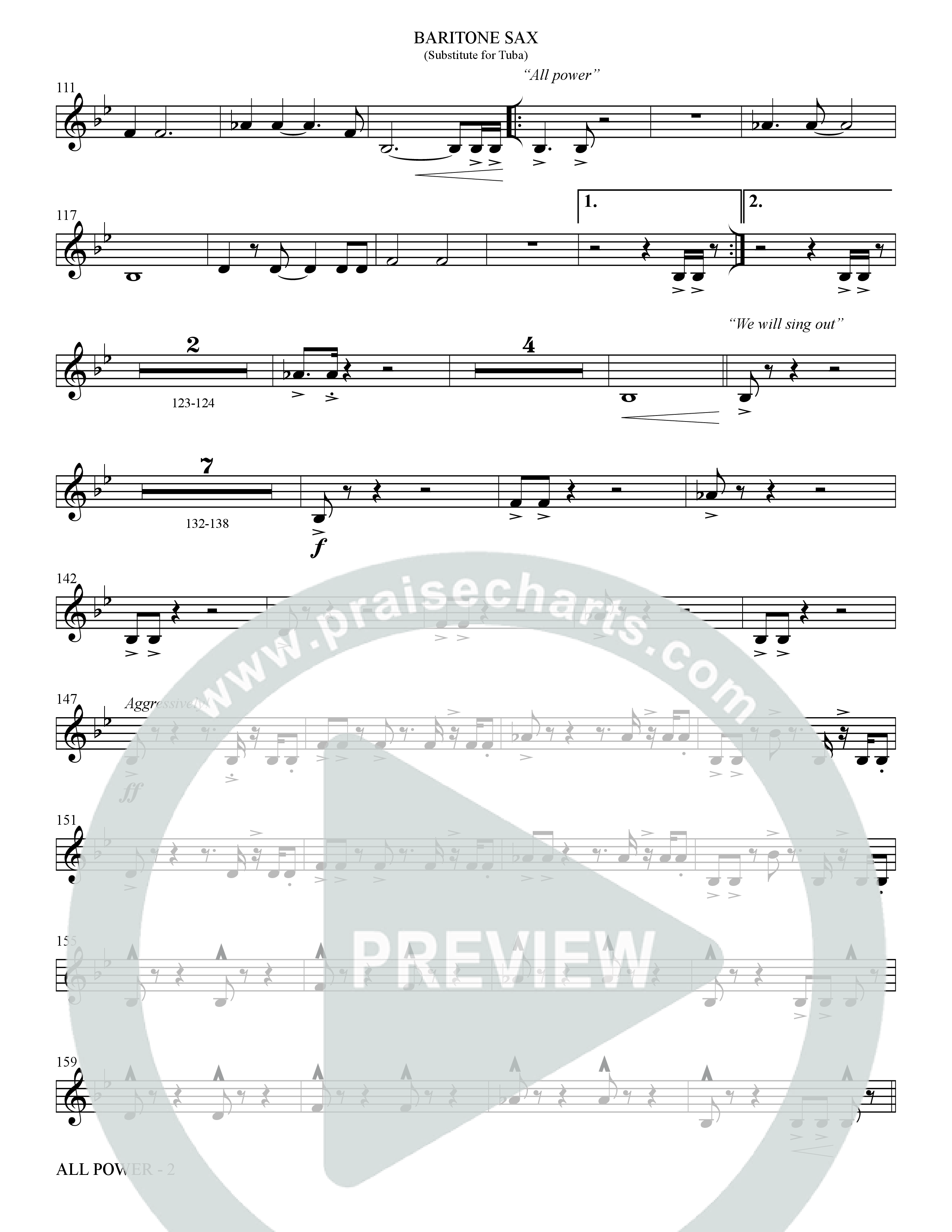 All Power (Choral Anthem SATB) Bari Sax (The Brooklyn Tabernacle Choir / Arr. Carol Cymbala)