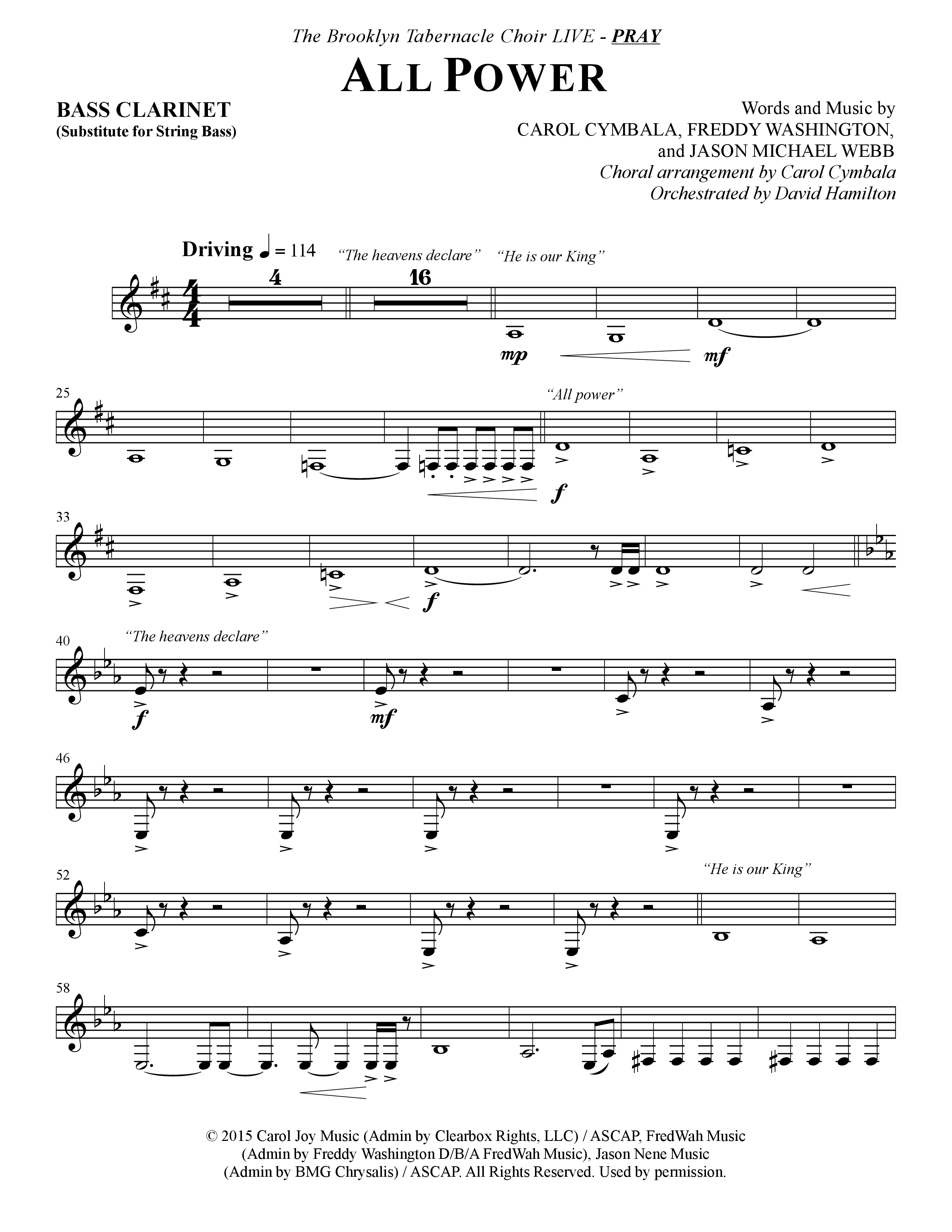 All Power (Choral Anthem SATB) Bass Clarinet (The Brooklyn Tabernacle Choir / Arr. Carol Cymbala)