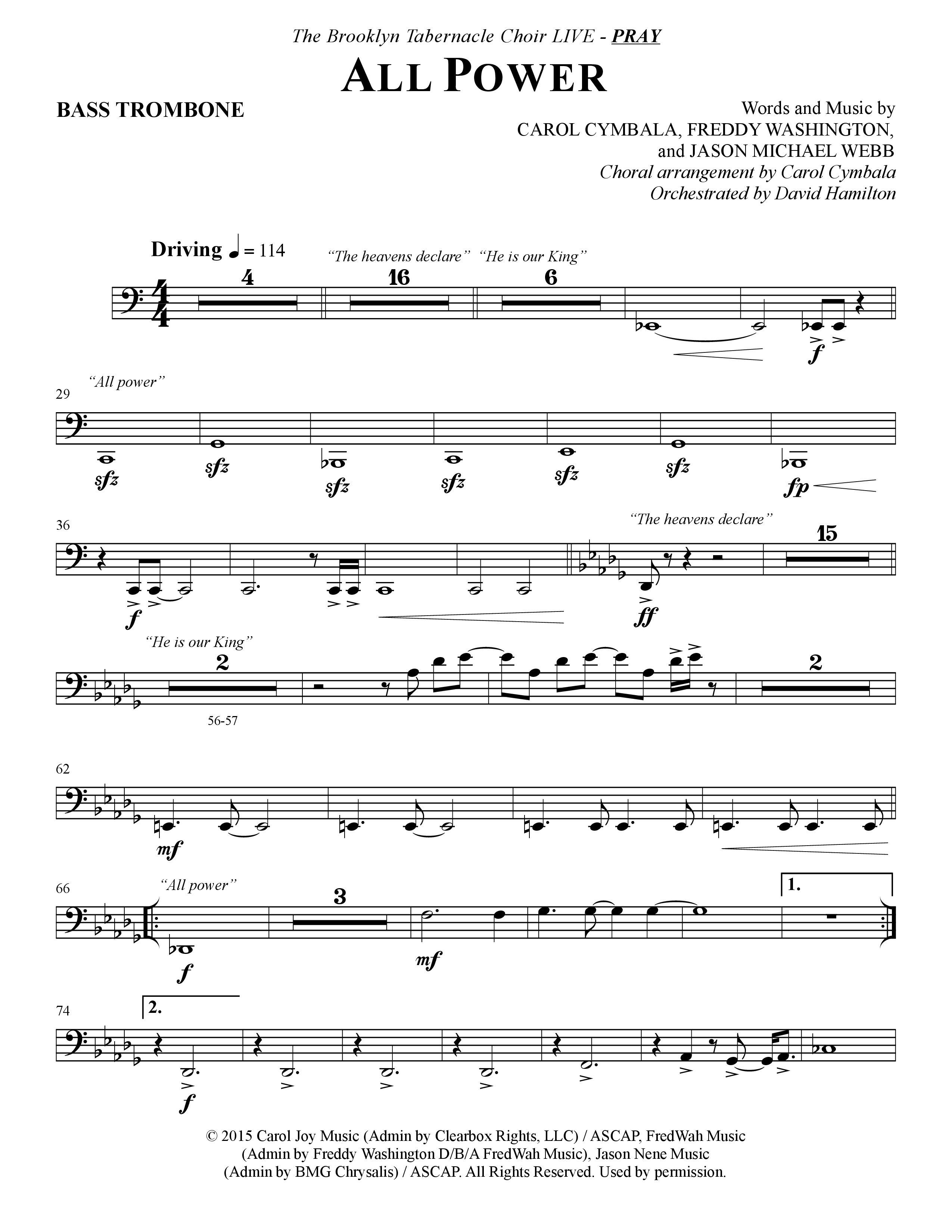 All Power (Choral Anthem SATB) Bass Trombone (The Brooklyn Tabernacle Choir / Arr. Carol Cymbala)