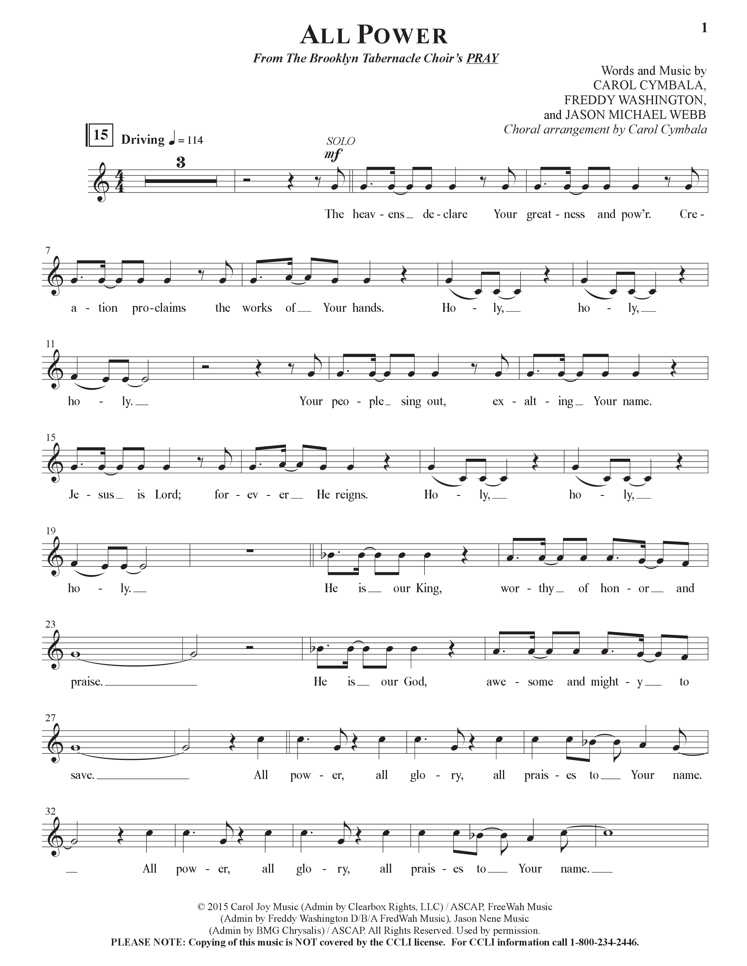All Power (Choral Anthem SATB) Choir Sheet (SATB) (The Brooklyn Tabernacle Choir / Arr. Carol Cymbala)