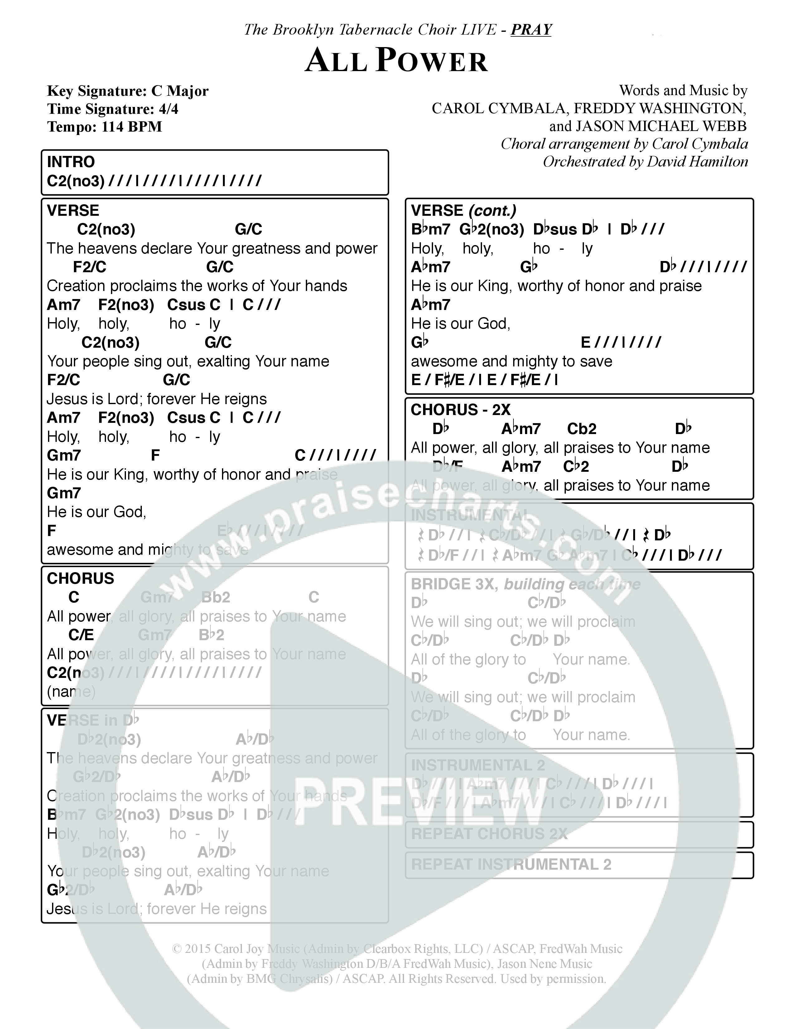 All Power (Choral Anthem SATB) Chord Chart (The Brooklyn Tabernacle Choir / Arr. Carol Cymbala)