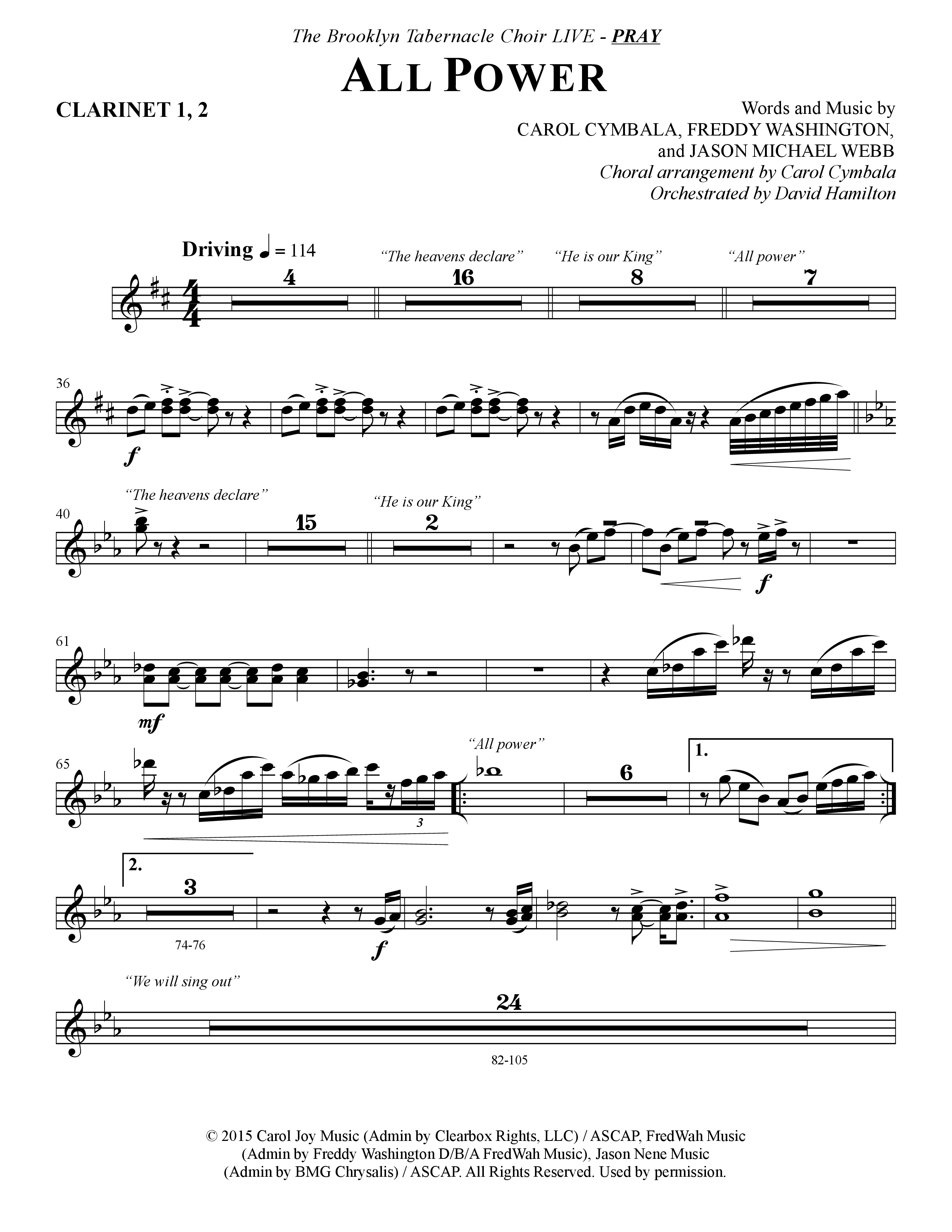 All Power (Choral Anthem SATB) Clarinet 1/2 (The Brooklyn Tabernacle Choir / Arr. Carol Cymbala)