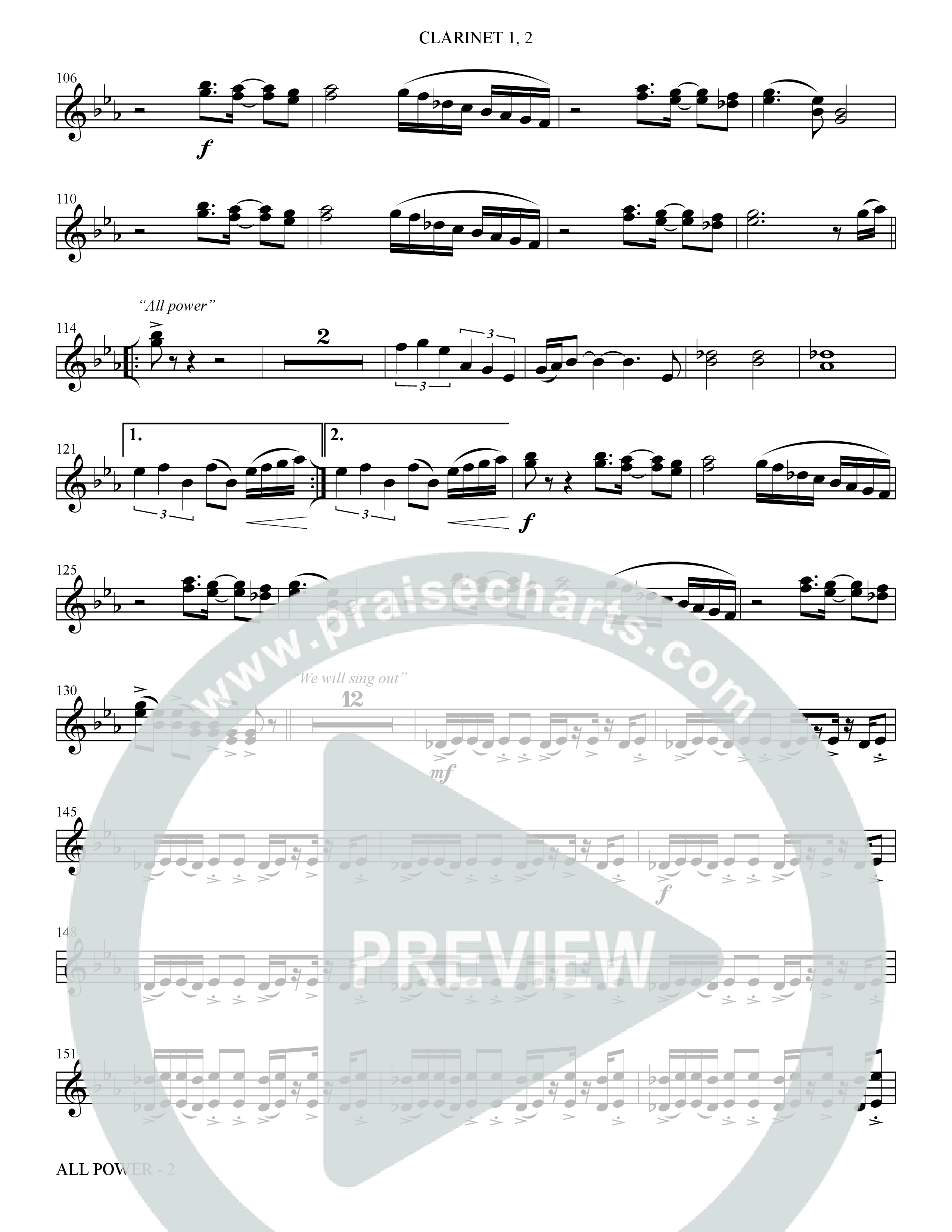 All Power (Choral Anthem SATB) Clarinet 1/2 (The Brooklyn Tabernacle Choir / Arr. Carol Cymbala)