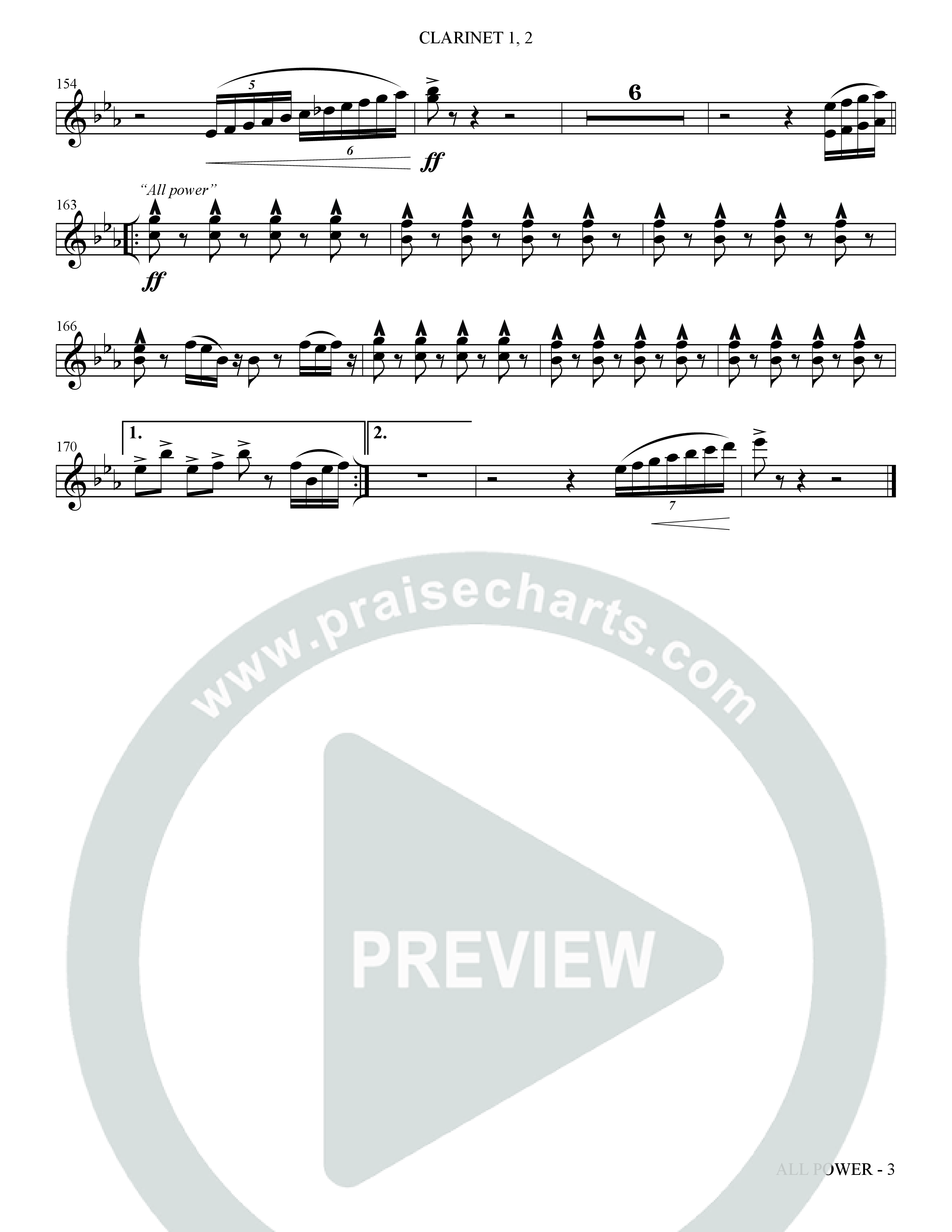 All Power (Choral Anthem SATB) Clarinet 1/2 (The Brooklyn Tabernacle Choir / Arr. Carol Cymbala)