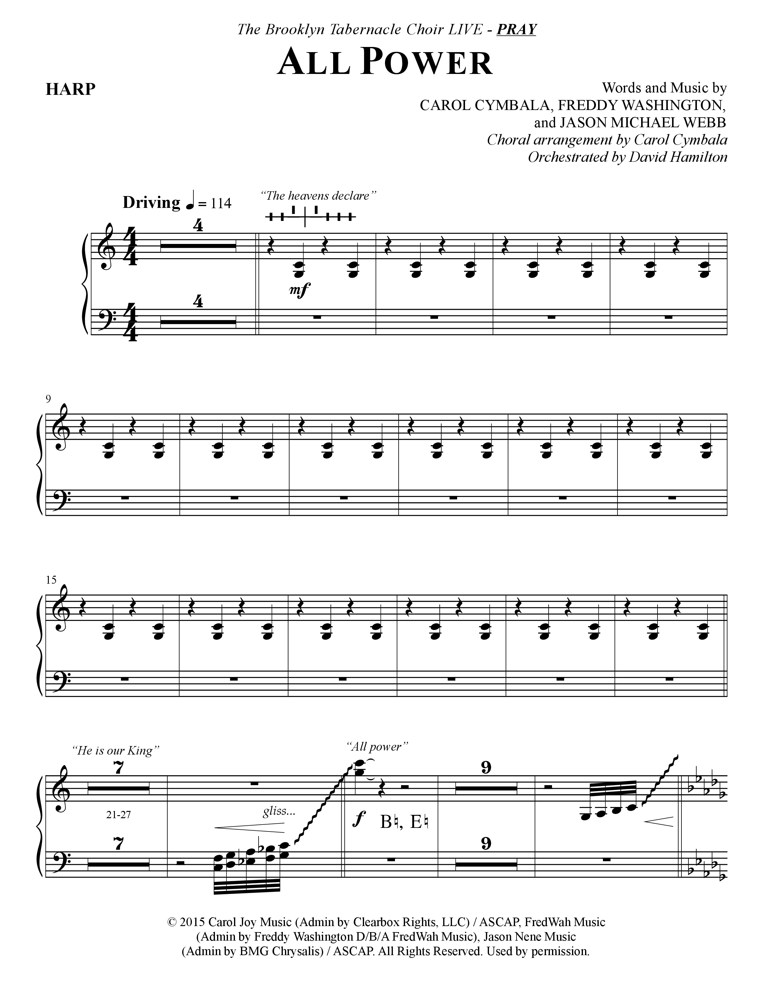 All Power (Choral Anthem SATB) Harp (The Brooklyn Tabernacle Choir / Arr. Carol Cymbala)