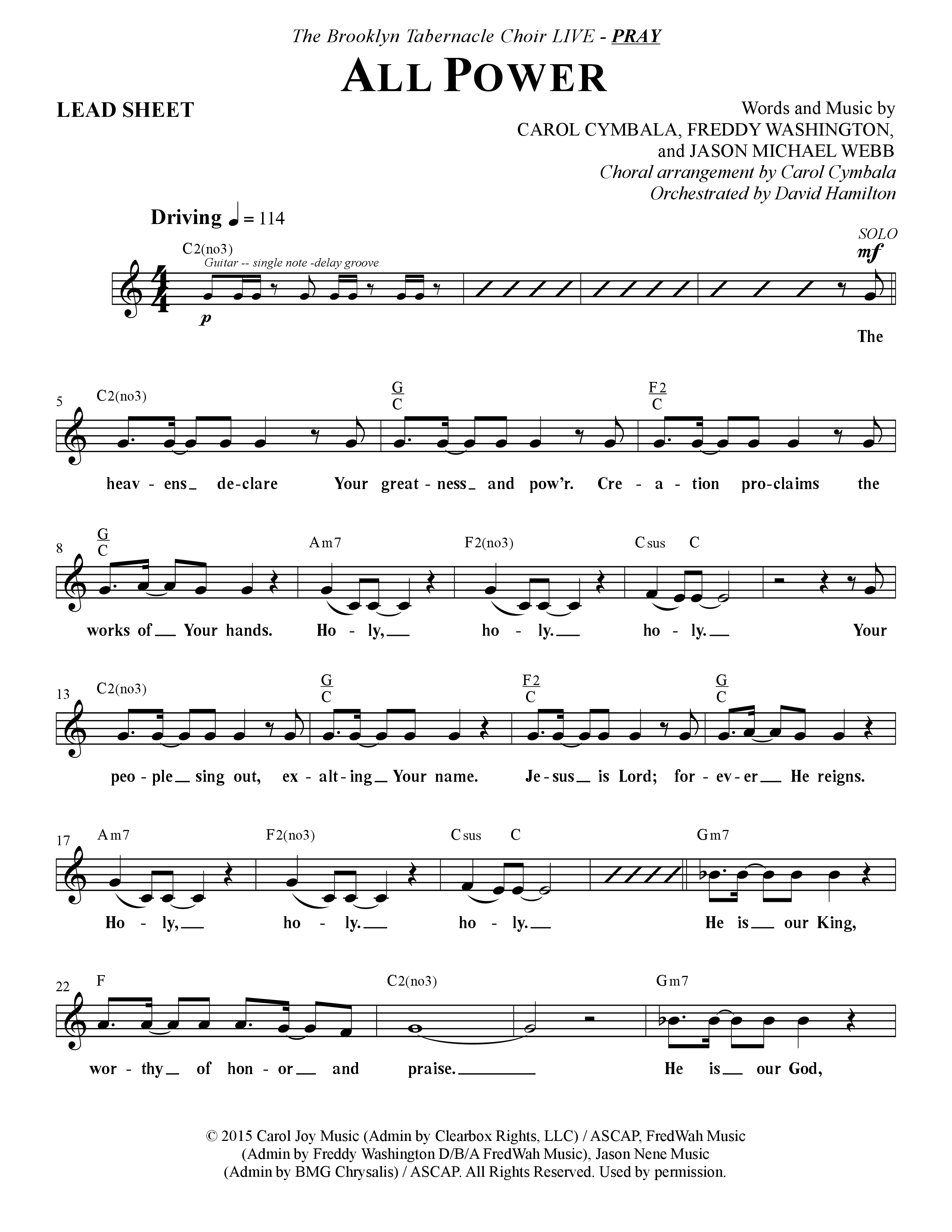 All Power (Choral Anthem SATB) Lead Sheet (Melody) (The Brooklyn Tabernacle Choir / Arr. Carol Cymbala)