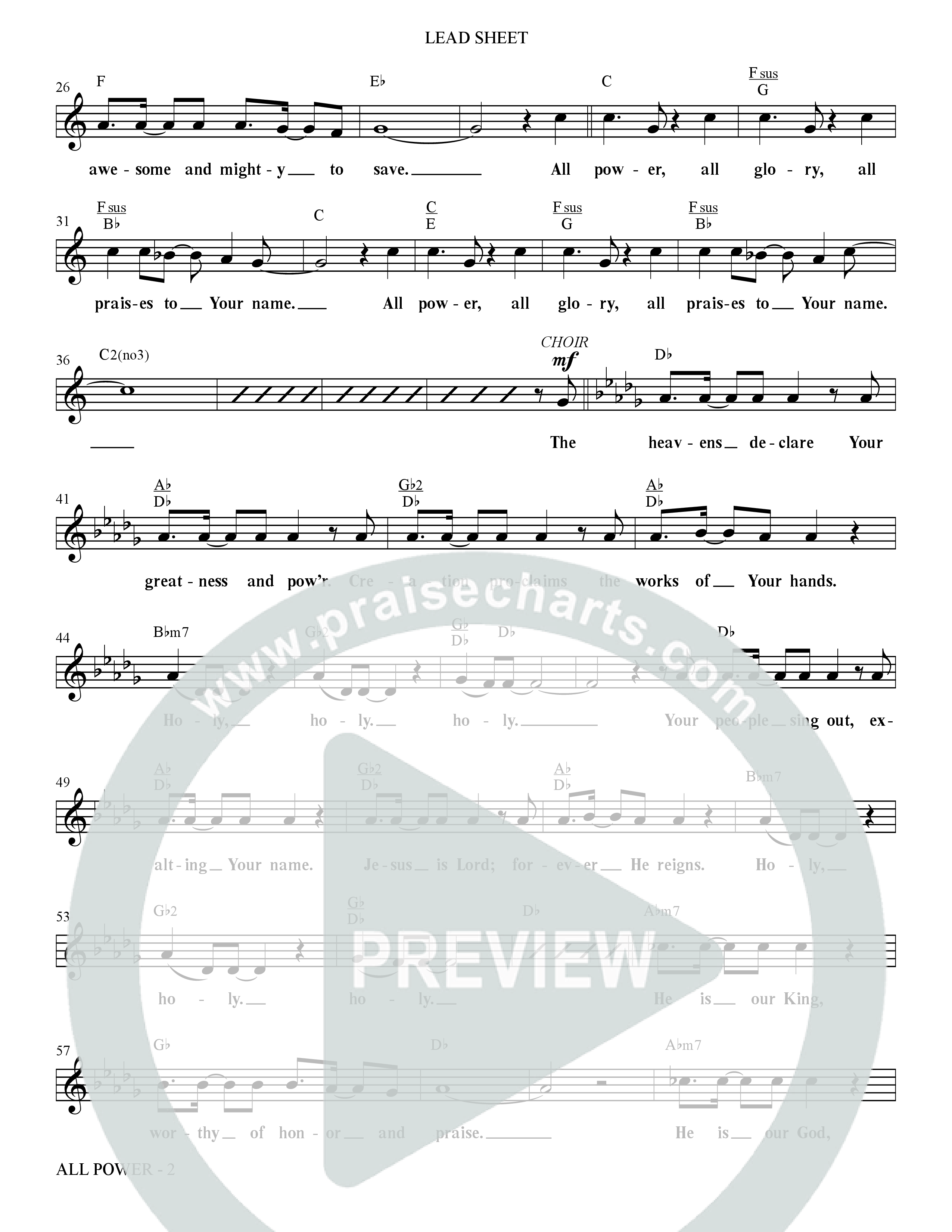 All Power (Choral Anthem SATB) Lead Sheet (Melody) (The Brooklyn Tabernacle Choir / Arr. Carol Cymbala)