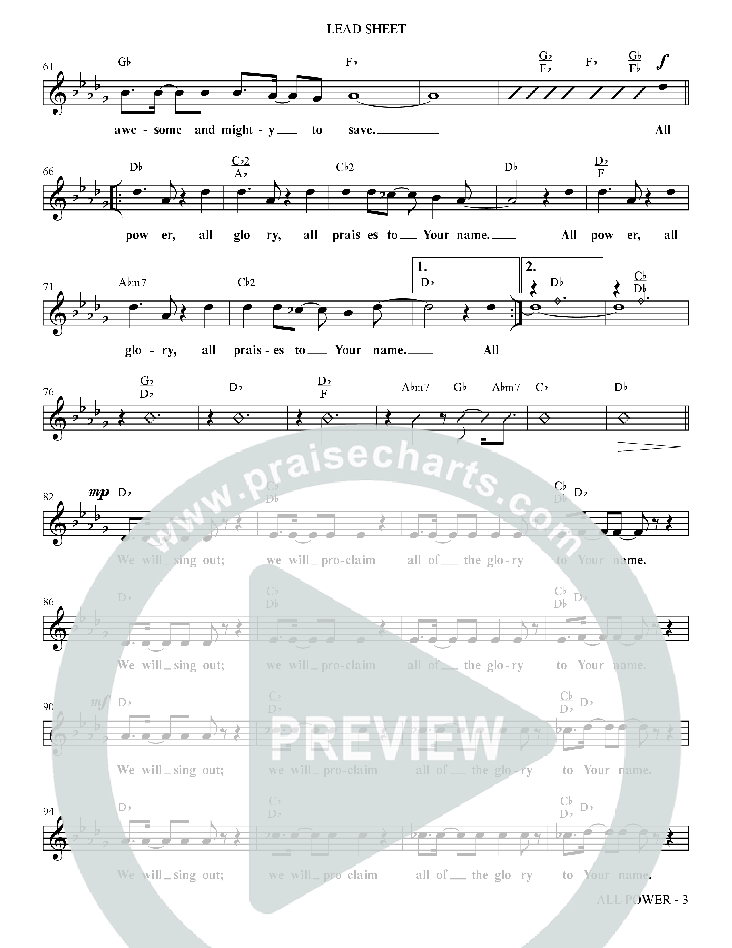 All Power (Choral Anthem SATB) Lead Sheet (Melody) (The Brooklyn Tabernacle Choir / Arr. Carol Cymbala)