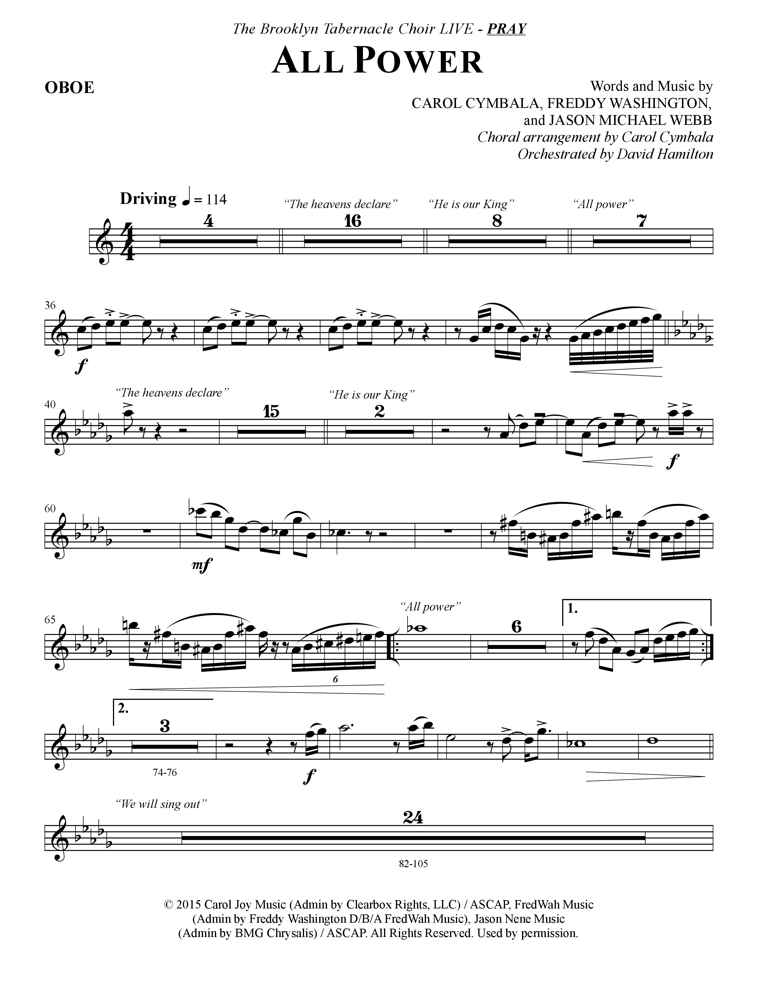 All Power (Choral Anthem SATB) Oboe (The Brooklyn Tabernacle Choir / Arr. Carol Cymbala)