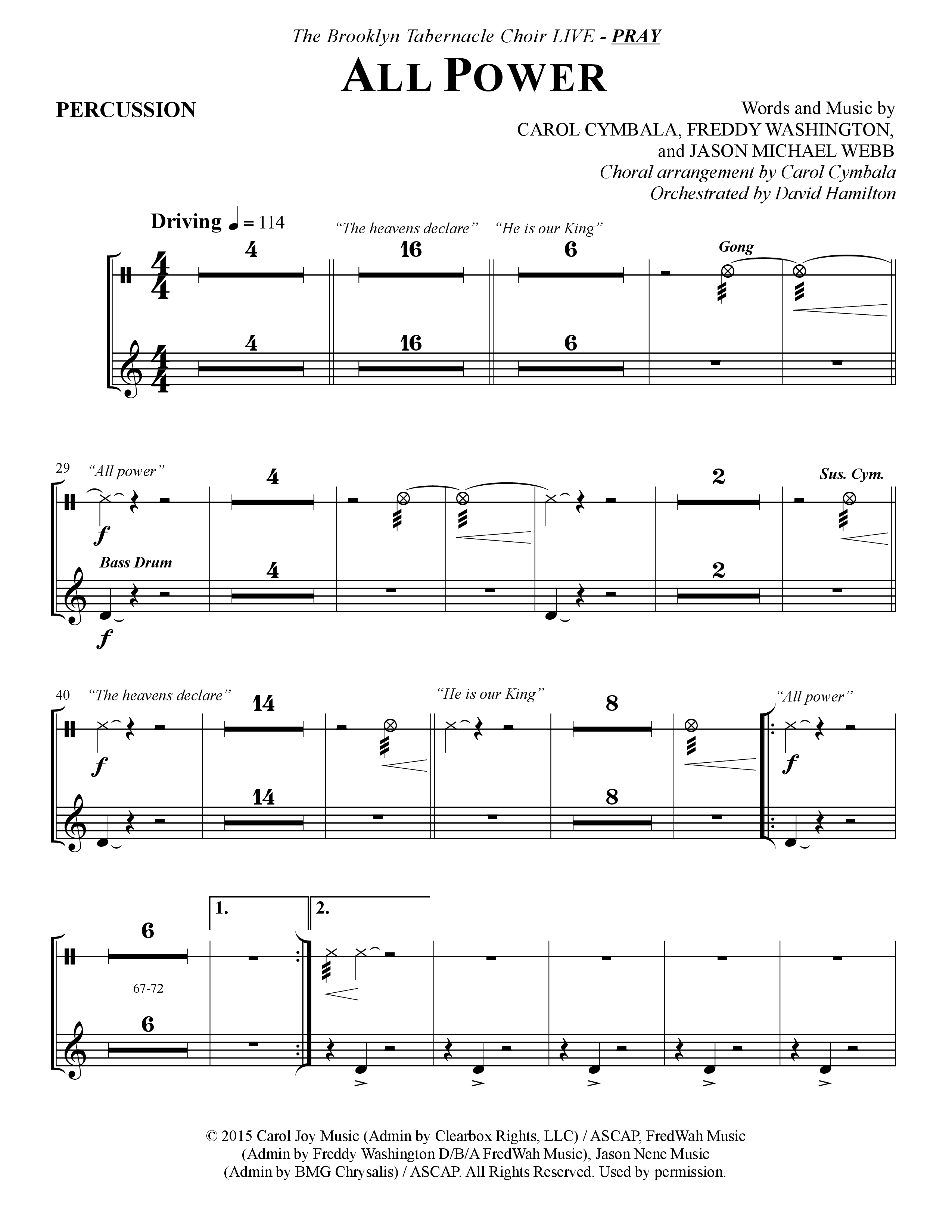 All Power (Choral Anthem SATB) Percussion (The Brooklyn Tabernacle Choir / Arr. Carol Cymbala)