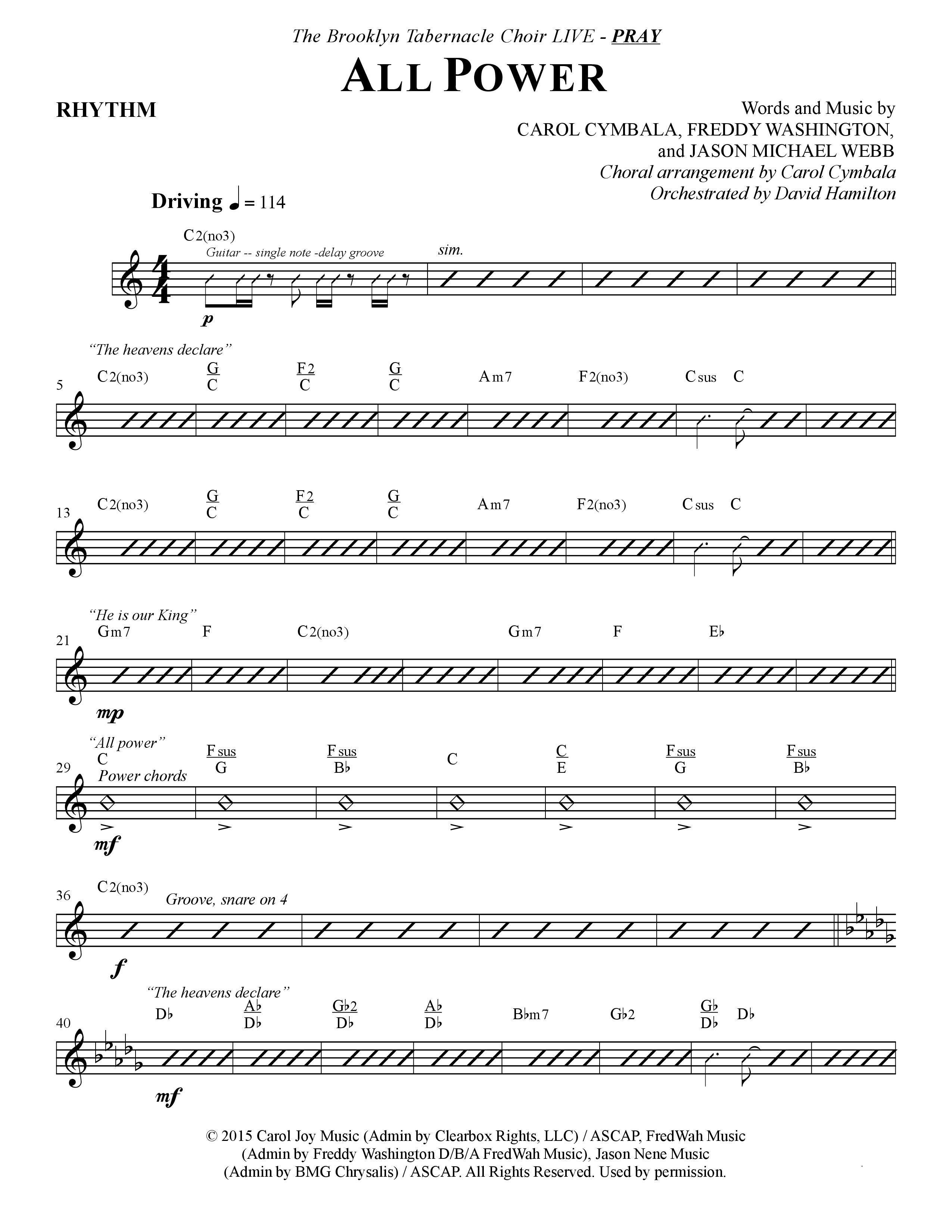 All Power (Choral Anthem SATB) Rhythm Chart (The Brooklyn Tabernacle Choir / Arr. Carol Cymbala)