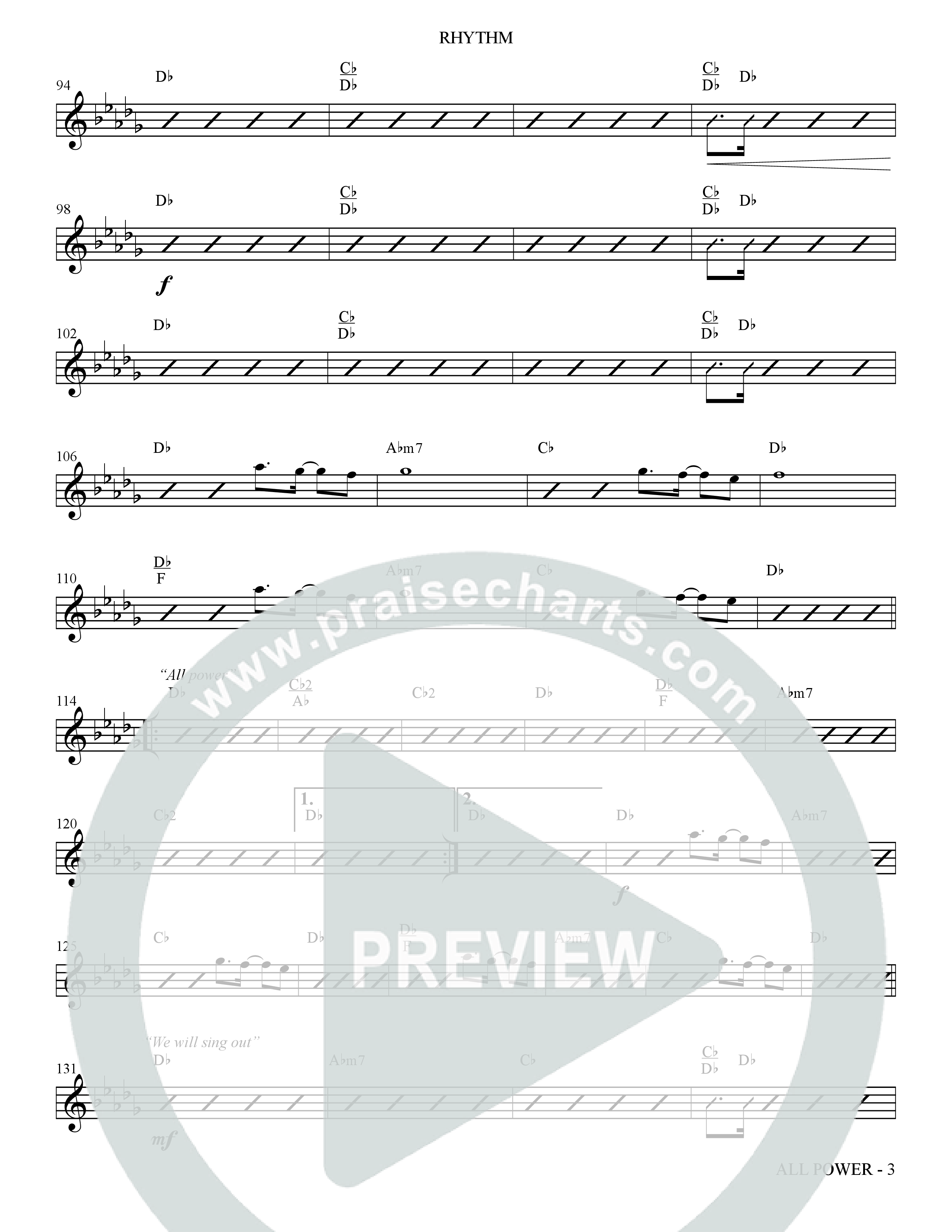 All Power (Choral Anthem SATB) Rhythm Chart (The Brooklyn Tabernacle Choir / Arr. Carol Cymbala)
