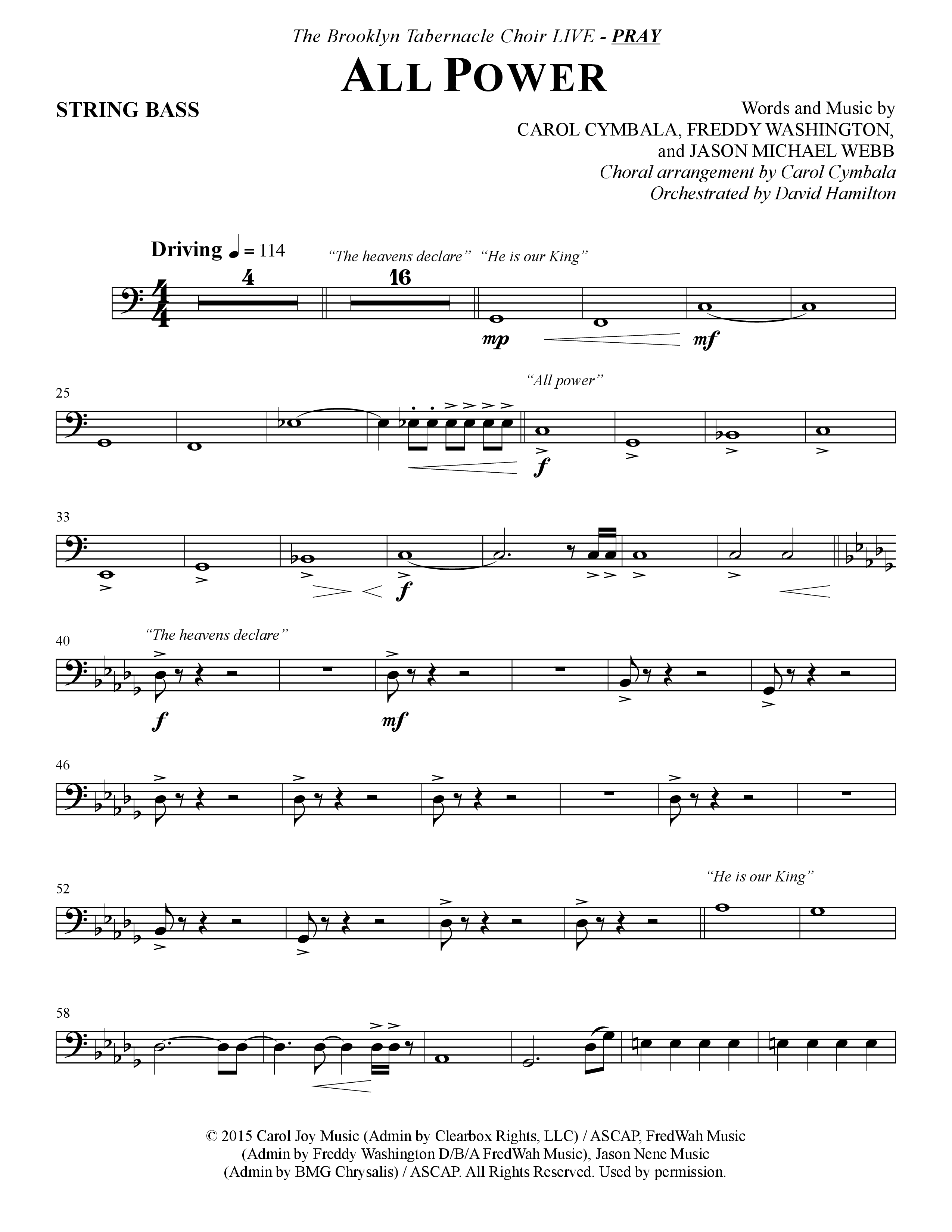All Power (Choral Anthem SATB) String Bass (The Brooklyn Tabernacle Choir / Arr. Carol Cymbala)