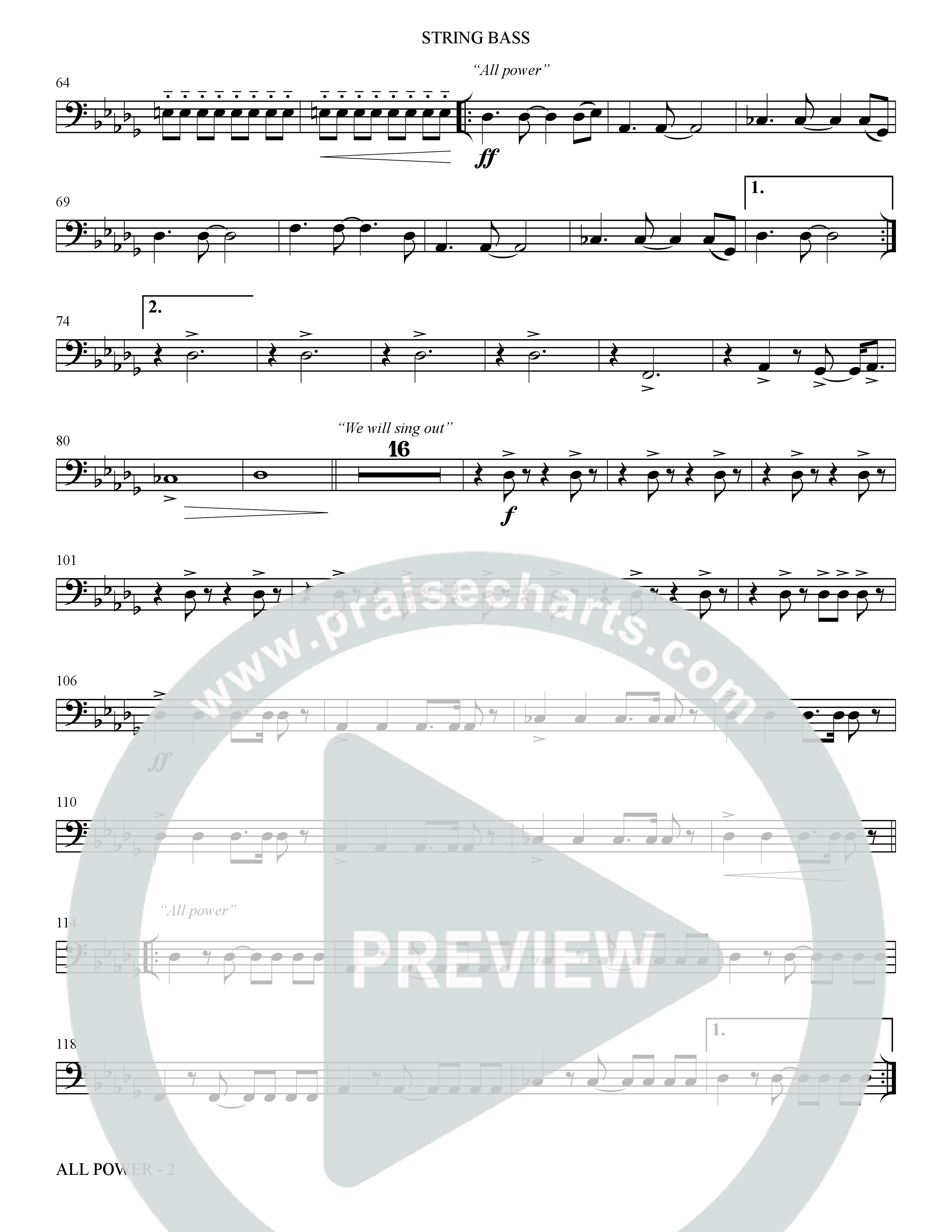 All Power (Choral Anthem SATB) String Bass (The Brooklyn Tabernacle Choir / Arr. Carol Cymbala)