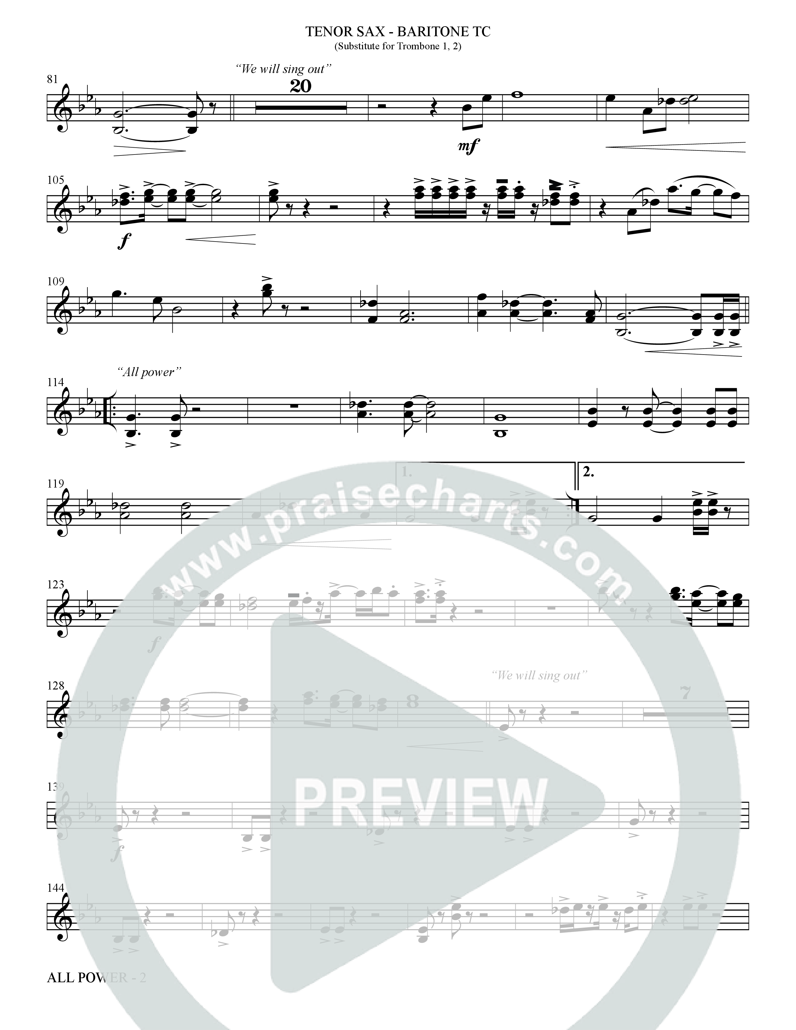 All Power (Choral Anthem SATB) Tenor Sax/Baritone T.C. (The Brooklyn Tabernacle Choir / Arr. Carol Cymbala)