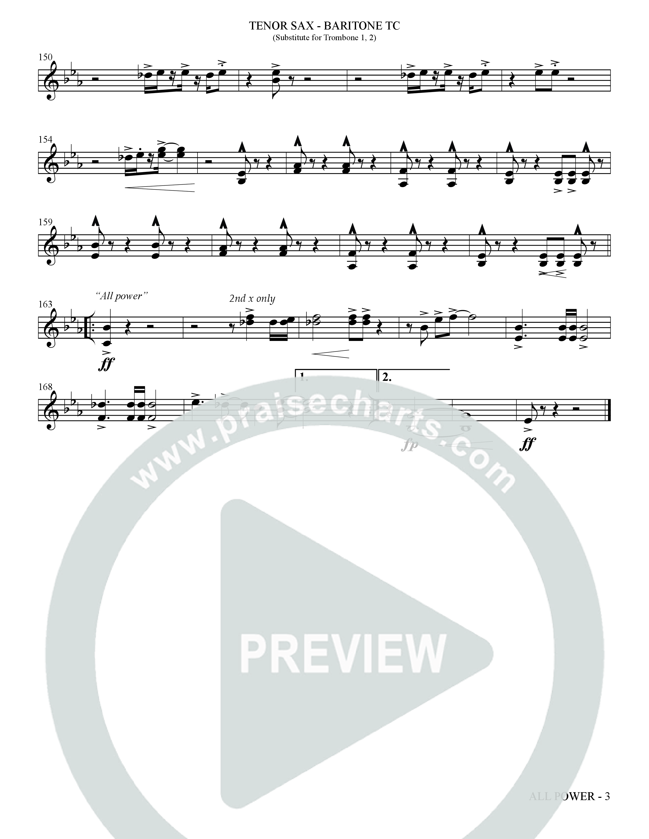 All Power (Choral Anthem SATB) Tenor Sax/Baritone T.C. (The Brooklyn Tabernacle Choir / Arr. Carol Cymbala)