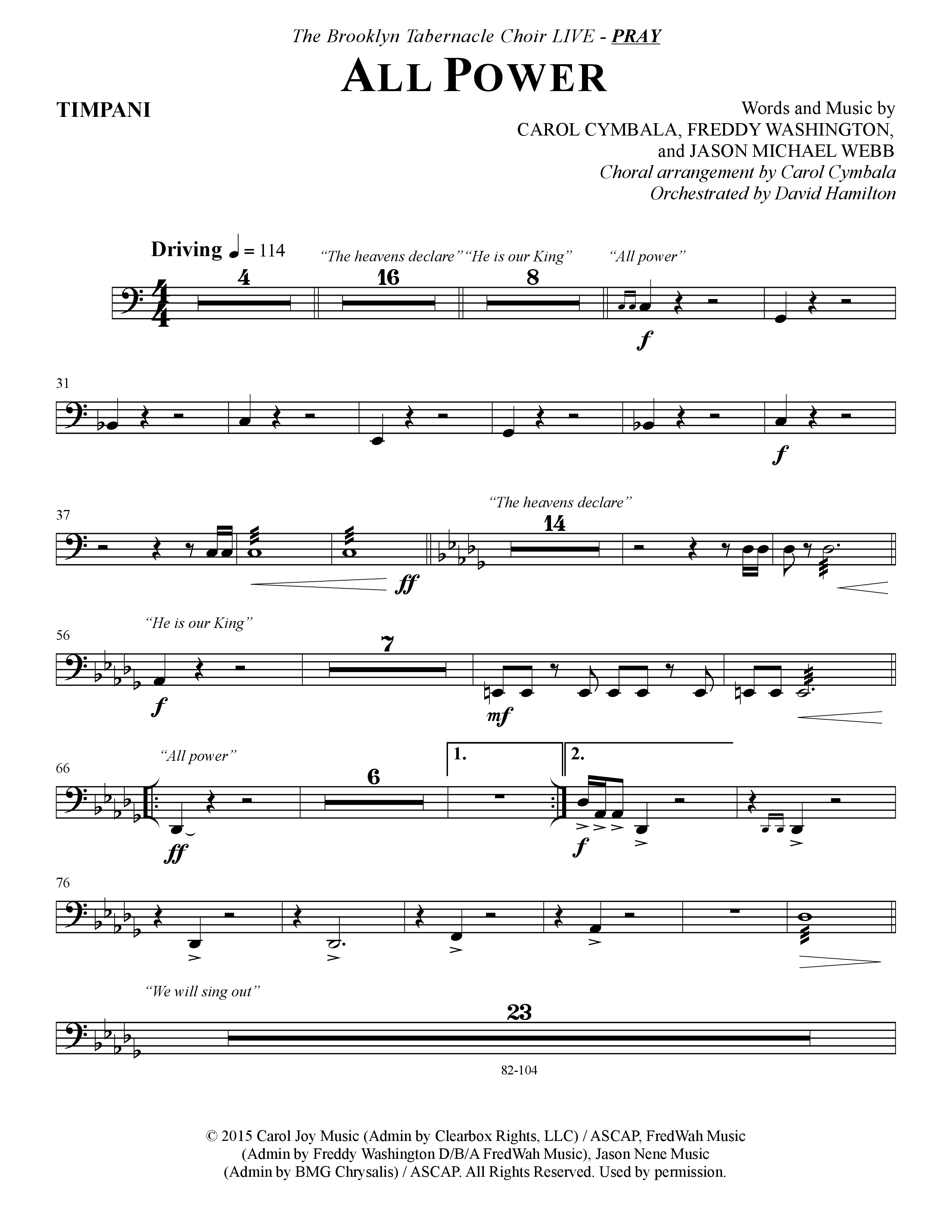 All Power (Choral Anthem SATB) Timpani (The Brooklyn Tabernacle Choir / Arr. Carol Cymbala)