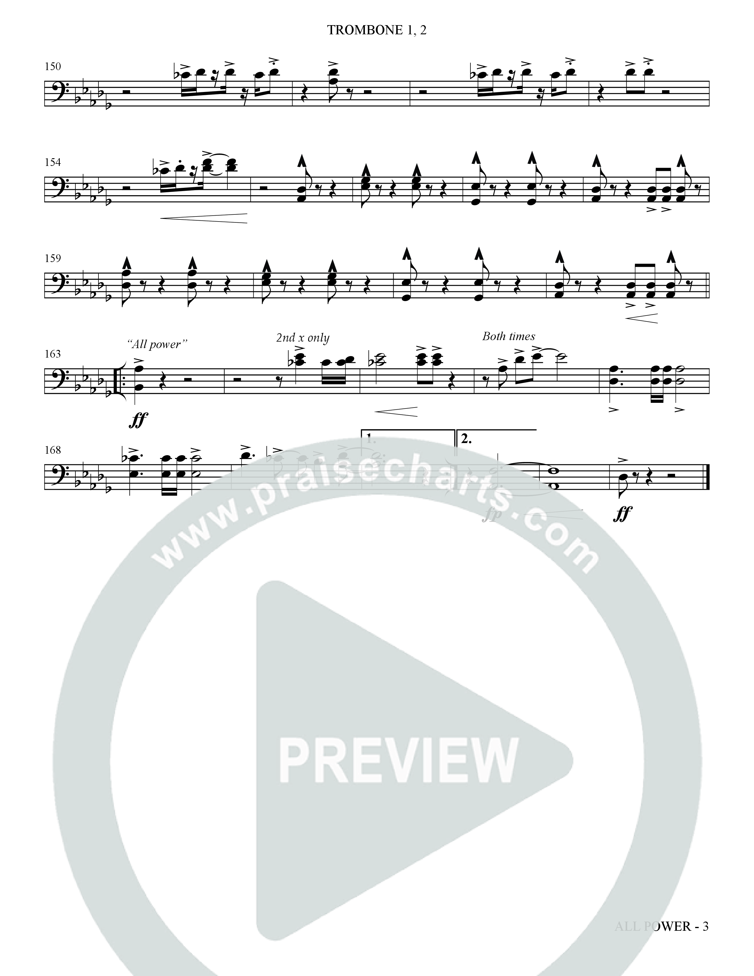 All Power (Choral Anthem SATB) Trombone 1/2 (The Brooklyn Tabernacle Choir / Arr. Carol Cymbala)