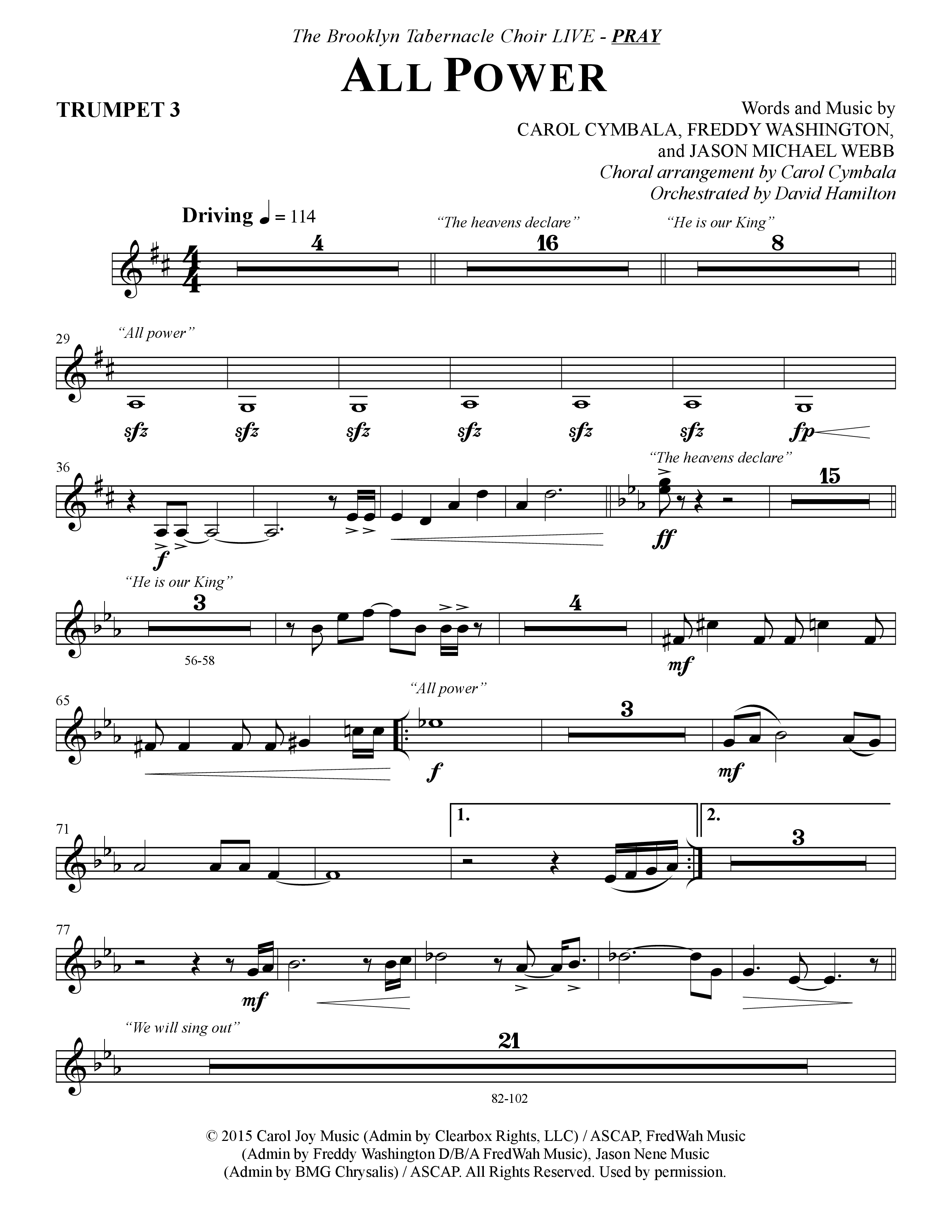 All Power (Choral Anthem SATB) Trumpet 3 (The Brooklyn Tabernacle Choir / Arr. Carol Cymbala)