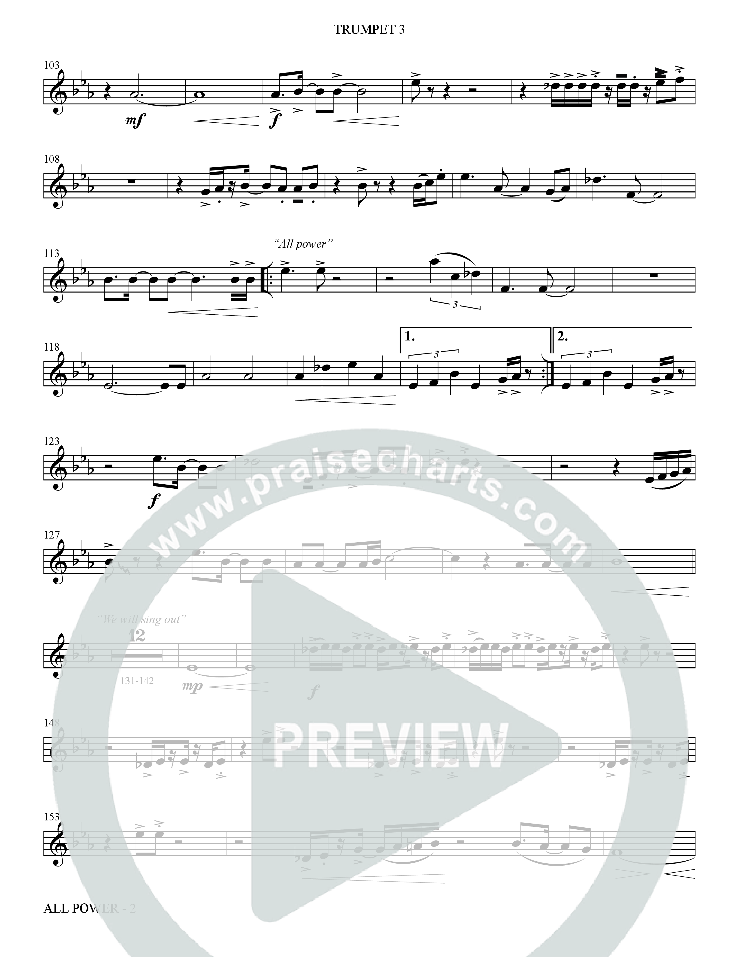 All Power (Choral Anthem SATB) Trumpet 3 (The Brooklyn Tabernacle Choir / Arr. Carol Cymbala)