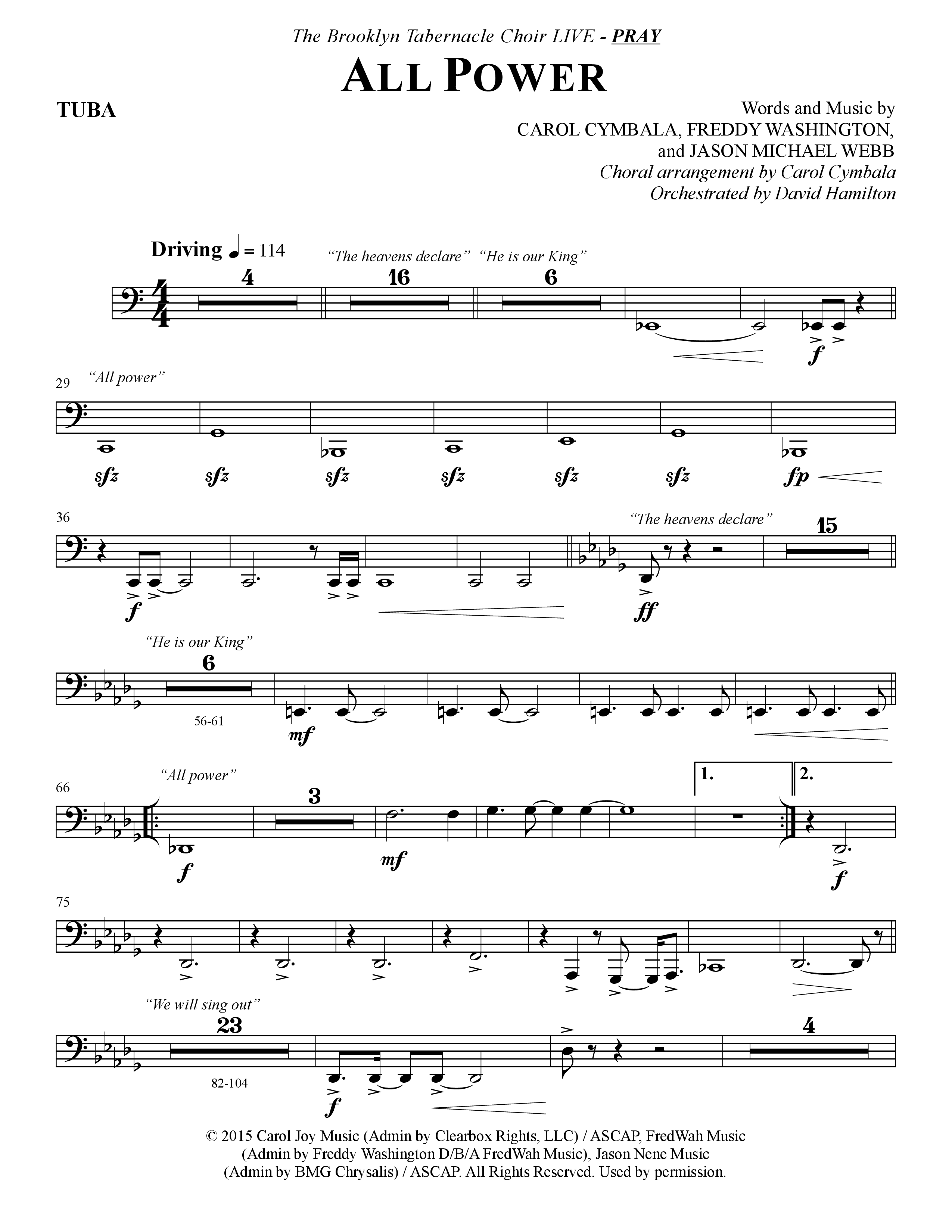 All Power (Choral Anthem SATB) Tuba (The Brooklyn Tabernacle Choir / Arr. Carol Cymbala)