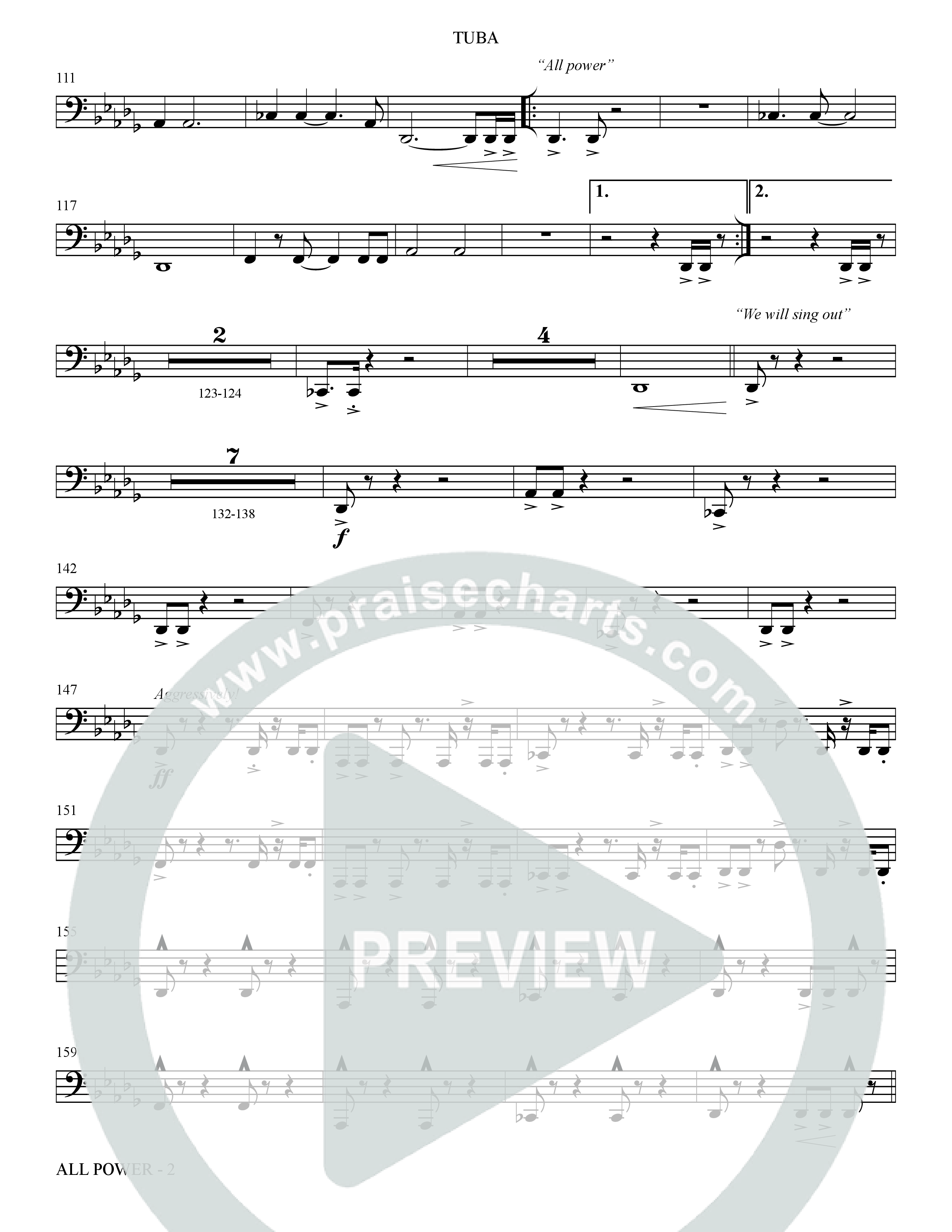 All Power (Choral Anthem SATB) Tuba (The Brooklyn Tabernacle Choir / Arr. Carol Cymbala)
