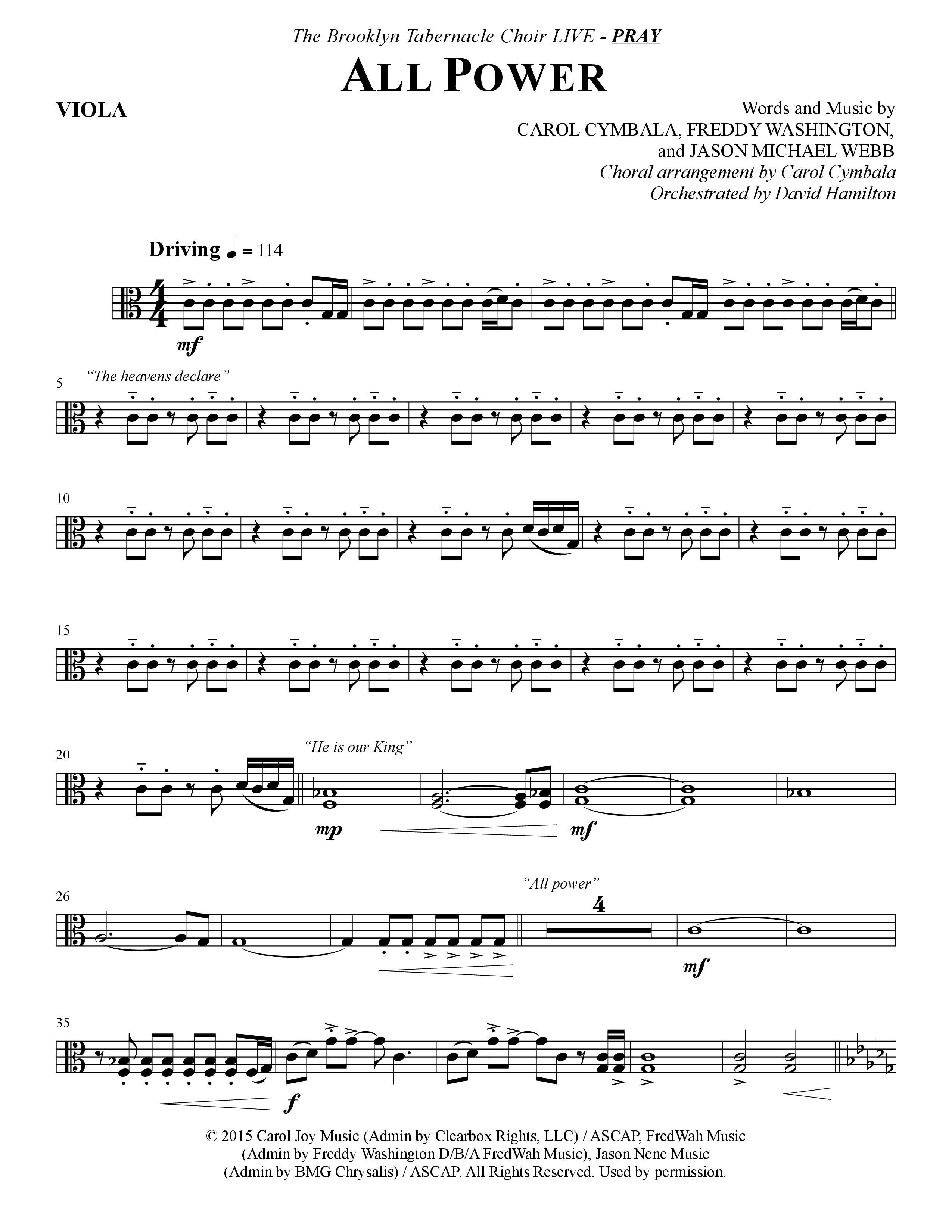 All Power (Choral Anthem SATB) Viola (The Brooklyn Tabernacle Choir / Arr. Carol Cymbala)