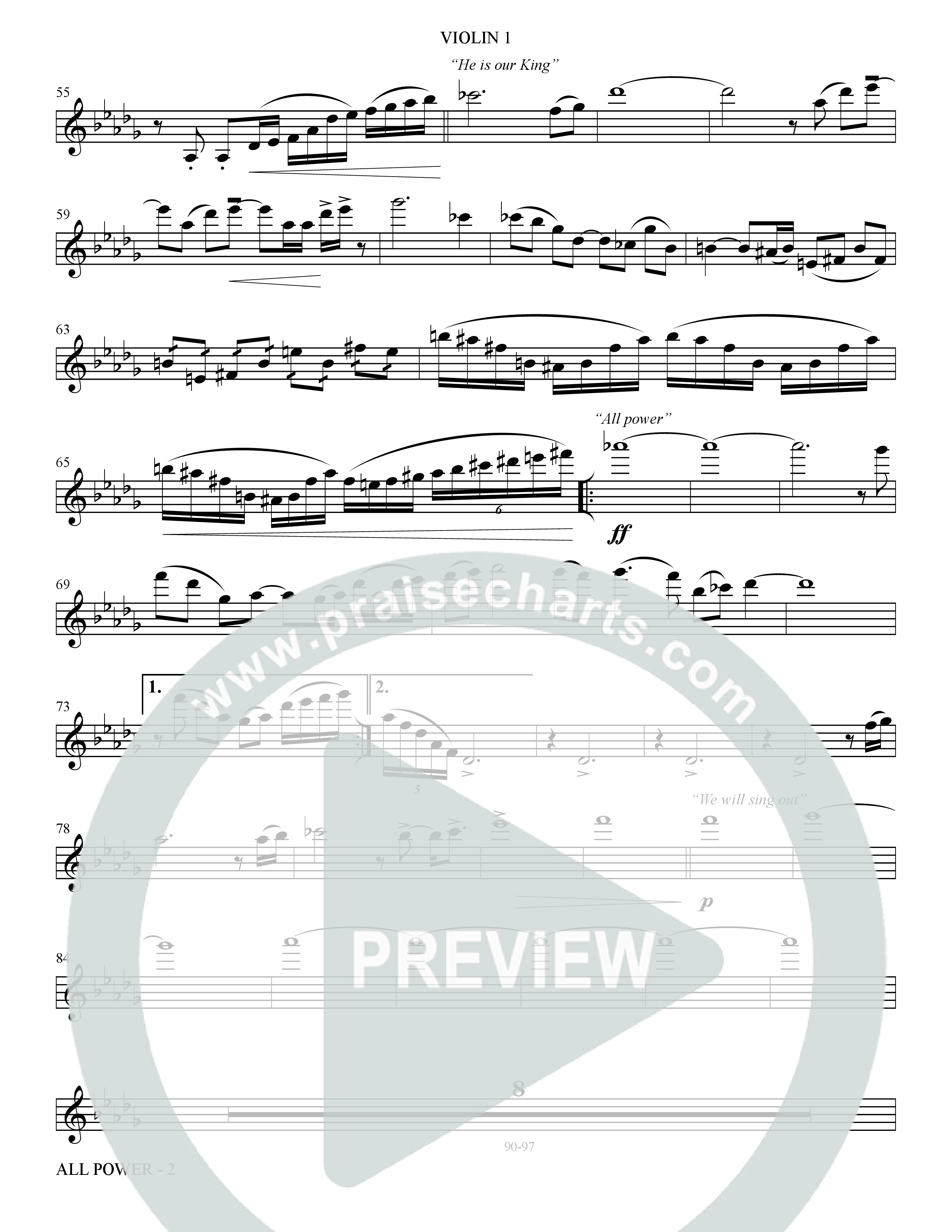 All Power (Choral Anthem SATB) Violin 1 (The Brooklyn Tabernacle Choir / Arr. Carol Cymbala)